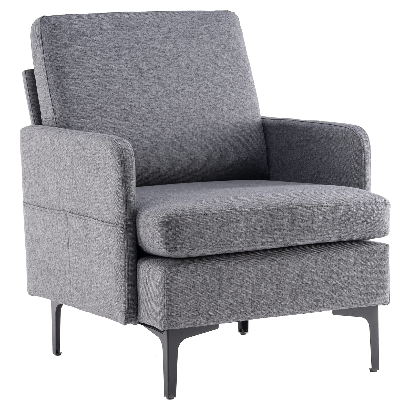 Comfy Dark Grey Lounge Chair - Single Sofa Accent Chair for Bedroom, Living Room & Guestroom - Perfect for Relaxing, Reading & Small Space Decor