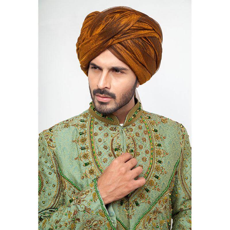 Dark Pistachio Green Pure Jamavar Silk Sherwani for Men - Elegant Indian Wedding Attire & Formal Occasions