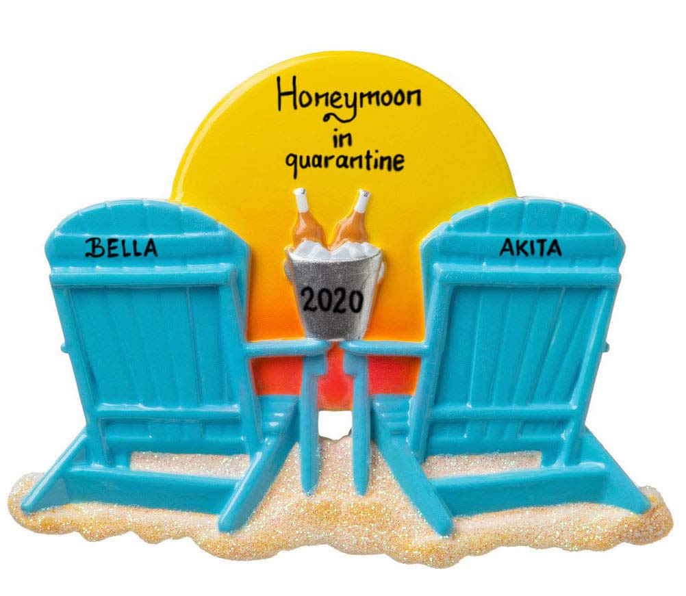 Personalized Honeymoon Beach Chairs Couple Christmas Tree Ornament 2024 - Custom Sunset Vacation Memory Gift for Newlyweds - Perfect for Christmas Decor & Honeymoon Souvenirs