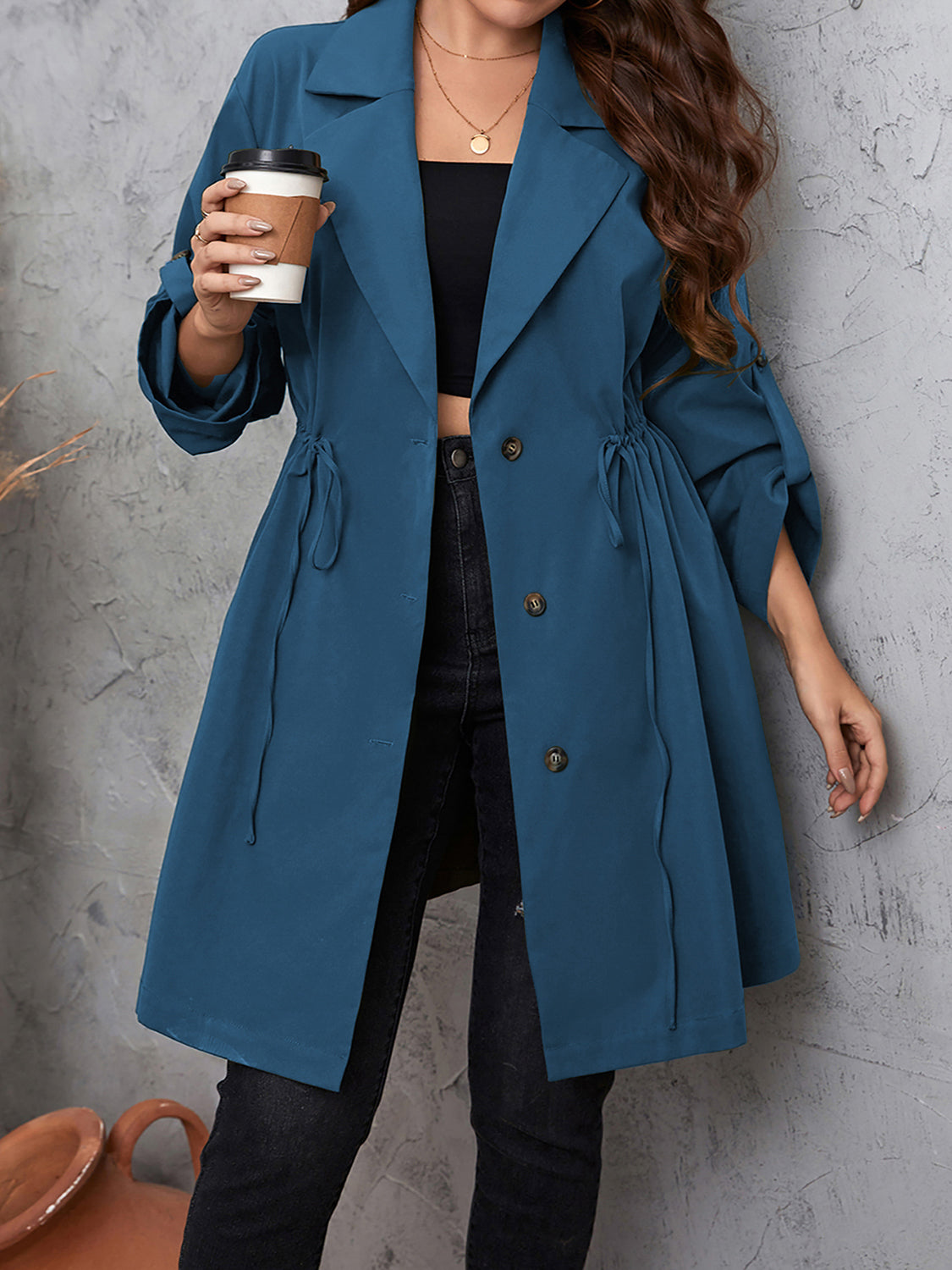 Plus Size Lapel Collar Trench Coat for Women - Stylish Long Waterproof Overcoat for Fall & Winter - Perfect for Office, Travel and Formal Occasions