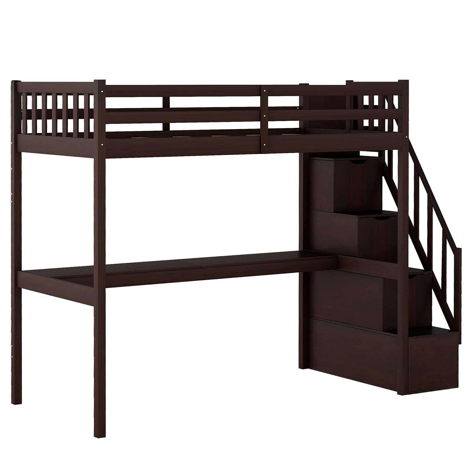 **Twin Loft Bed with Desk & Storage - Sturdy Wood Loft Bed Frame with Staircase - Space-Saving Kids Bed for Boys, Girls & Teens - Espresso Finish - Perfect for Small Bedrooms & Dorm Rooms**