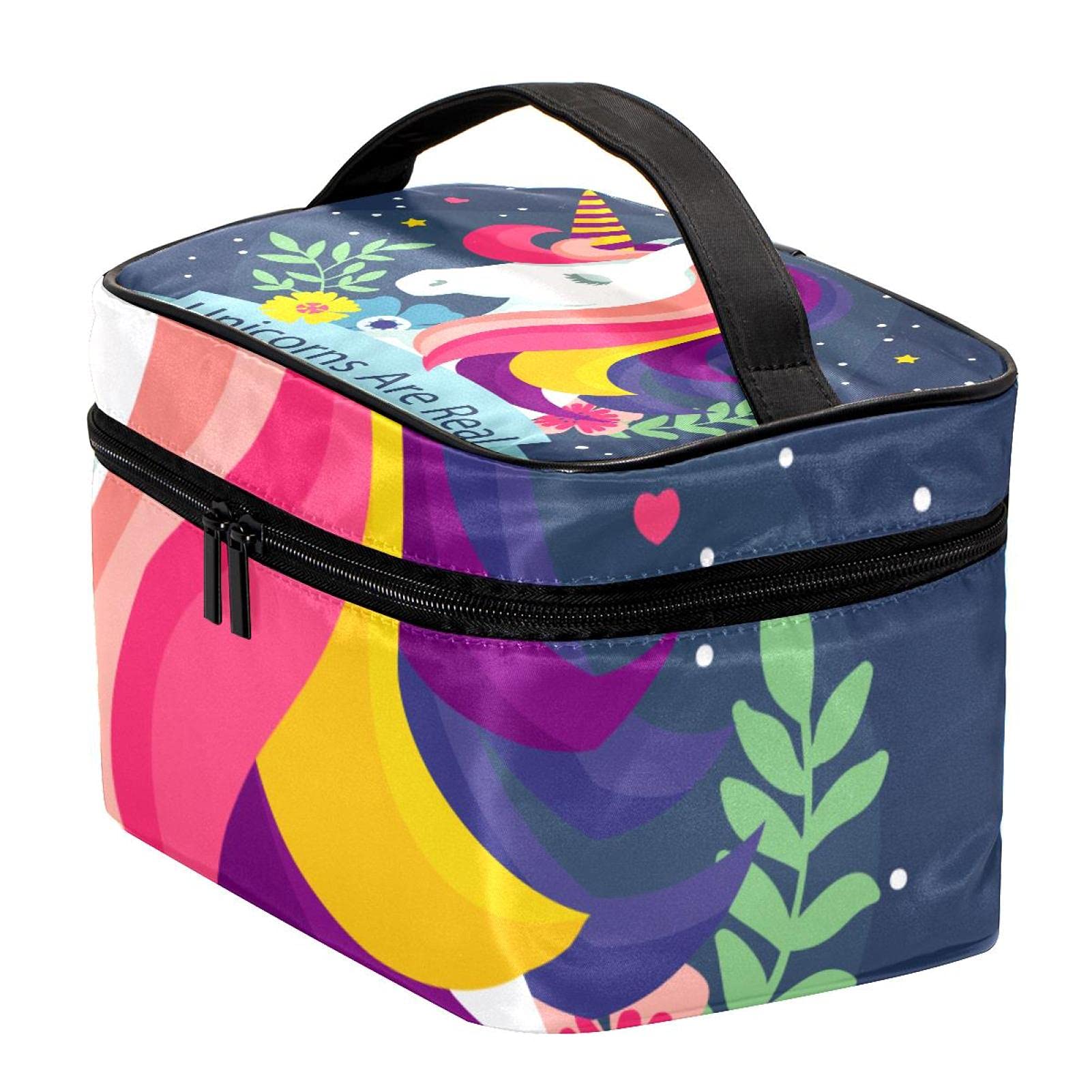 Magic Unicorn Floral Travel Makeup Bag - Large Cosmetic Organizer with Zipper for Women & Girls | Perfect for Travel, Gym, and Daily Beauty Storage
