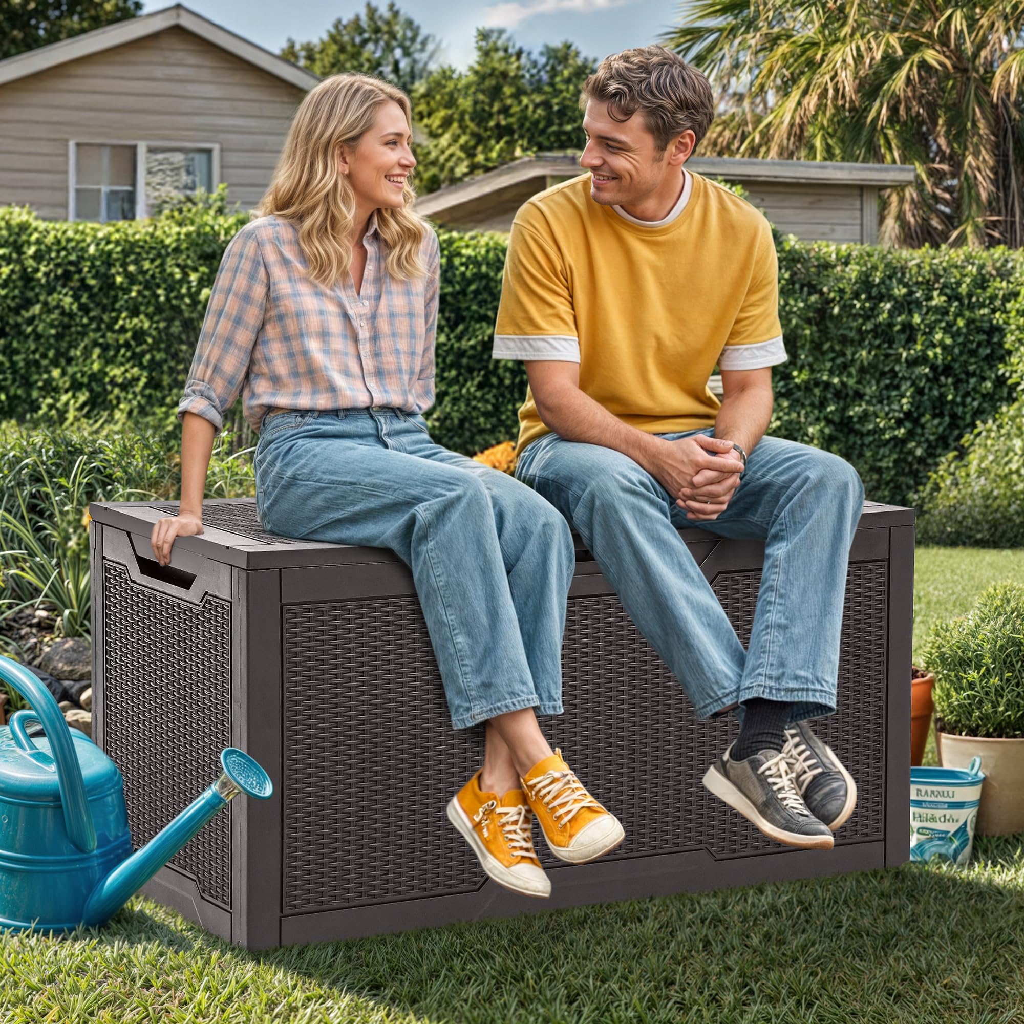 YITAHOME 100 Gallon Large Outdoor Deck Box - Waterproof Lockable Resin Storage Container for Patio Furniture, Garden Tools, Cushions | Perfect for Backyard, Poolside & Deck Organization