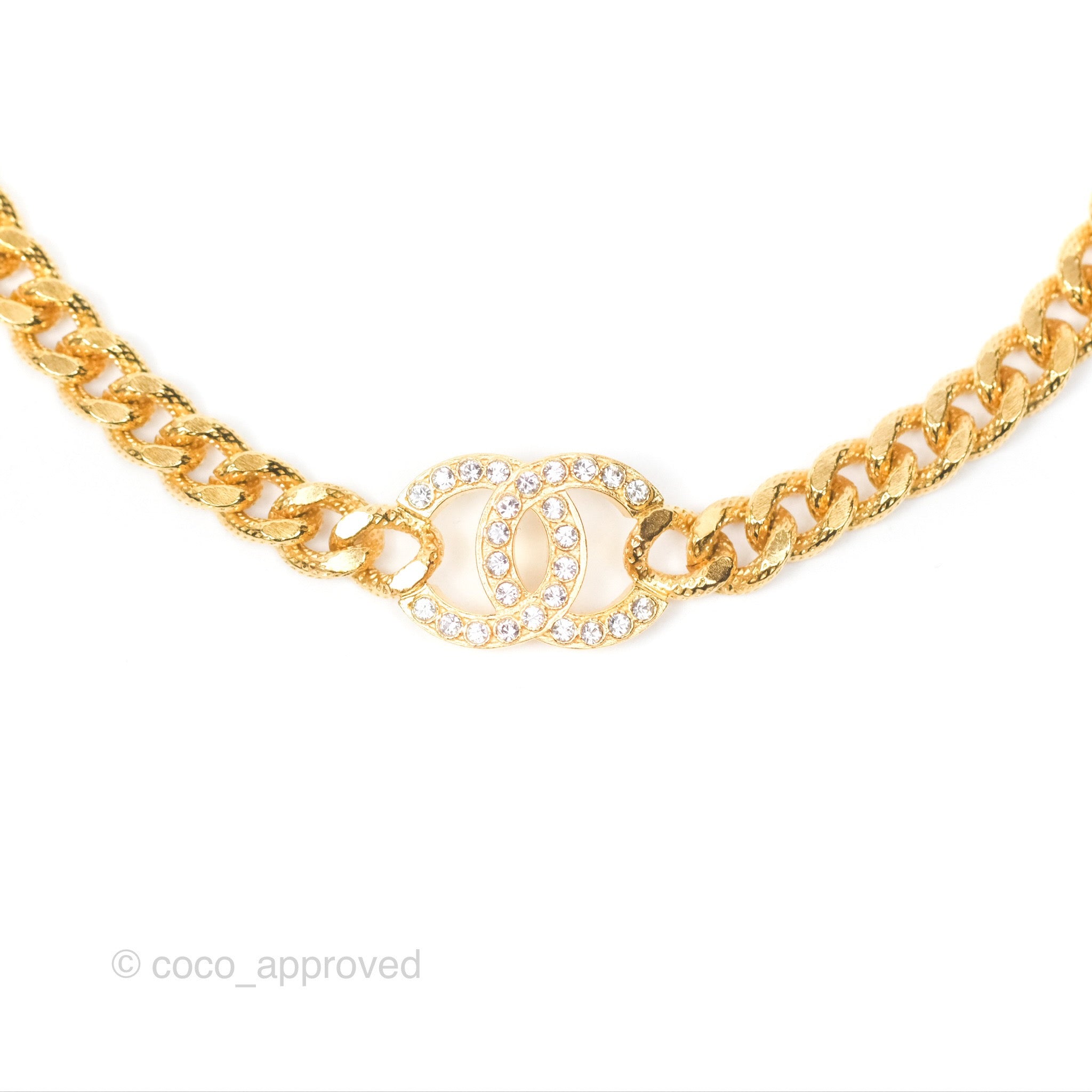 Chanel CC Crystal Necklace Choker in Gold Tone - Elegant Layered Statement Piece for Women | Perfect for Evening Parties, Date Nights & Special Occasions