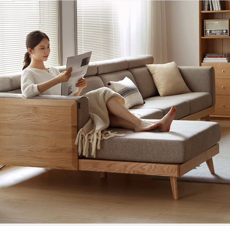 Oak & Ash Solid Wood Modern Fabric Sofa - Contemporary Living Room Furniture for Comfortable Lounging & Stylish Home Decor