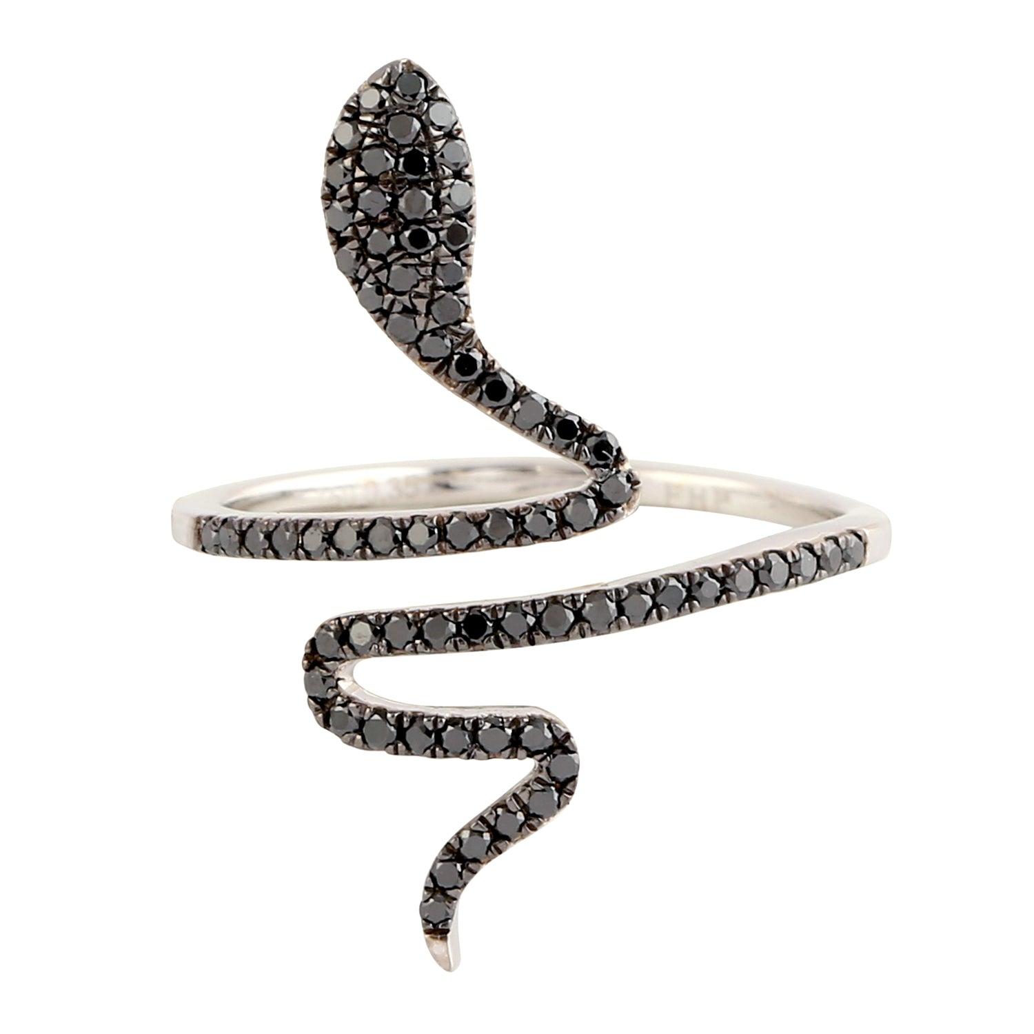 18K White Gold Black Diamond Snake Bypass Ring - Elegant Jewelry Gift for Women, Perfect for Anniversaries, Birthdays & Special Occasions