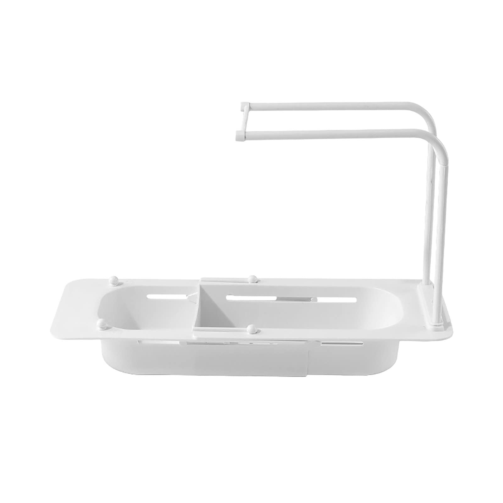 Mortilo Retractable Under Sink Storage Rack - Expandable Dish Organizer for Kitchen Sink, Hollow Design Saves Space (White, One Size) - Perfect for Storing Sponges, Soaps & Cleaning Supplies Under Kitchen or Bathroom Sink