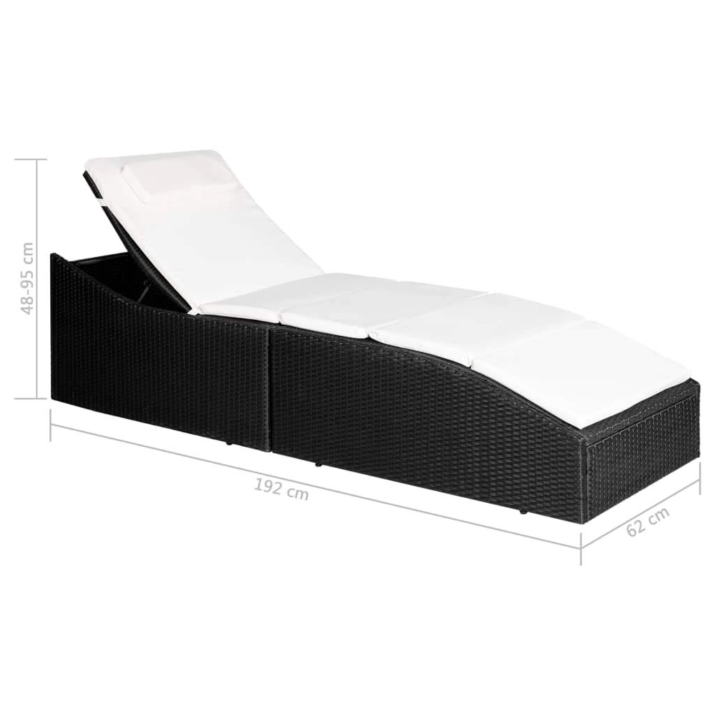 Premium Outdoor Sun Lounger with Cushion - Black Poly Rattan Chaise Lounge for Patio, Lawn, Garden, Beach & Poolside Relaxation | Perfect for Sunbathing, Backyard Lounging & Vacation Getaways