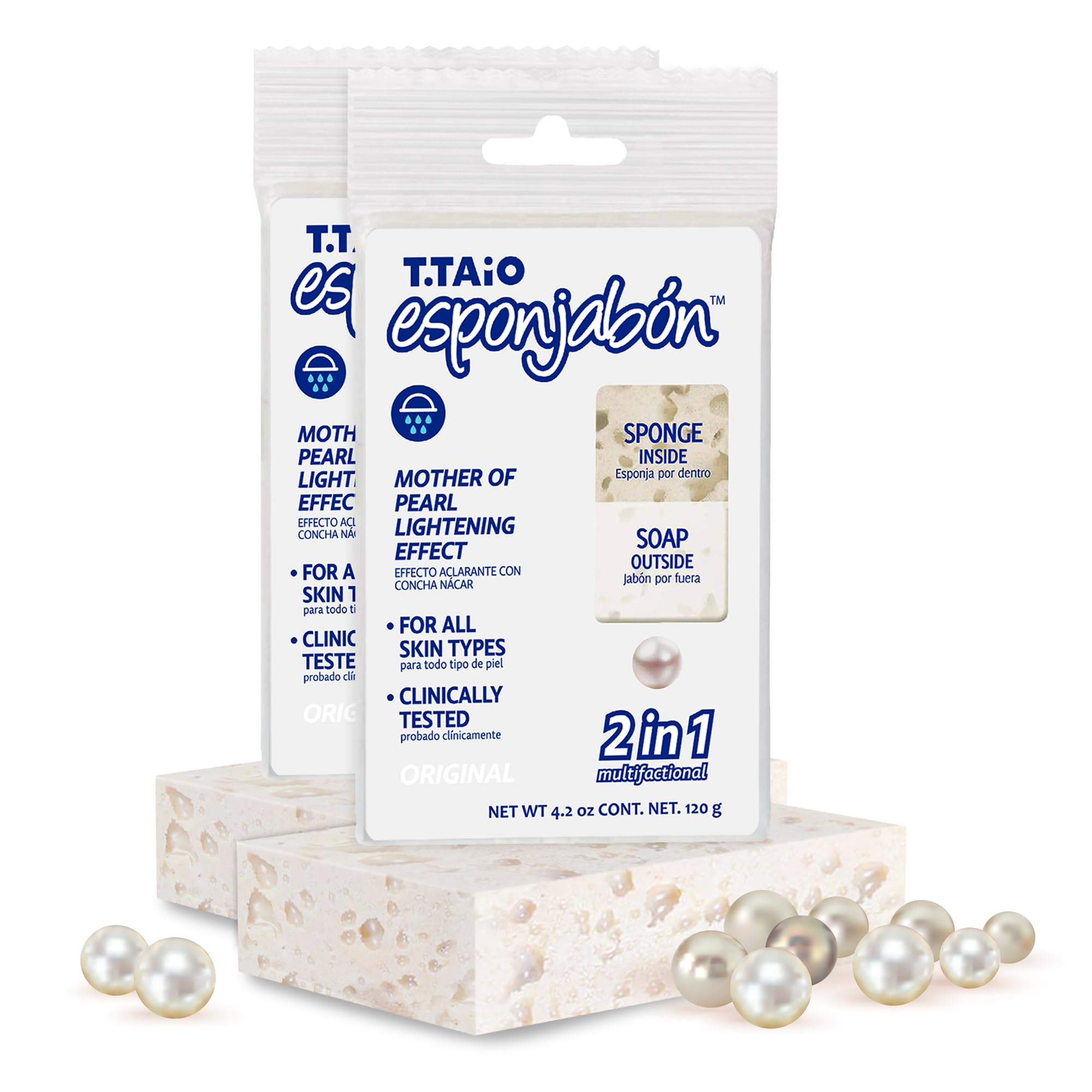 T.Taio Mother of Pearl Soap Sponge - Exfoliating Body Scrubber for Shower & Bath - Deep Cleansing Facial & Foot Scrub - Removes Oil & Dead Skin - Perfect for Spa, Home & Travel (2-Pack) - Bathroom Essentials & Self Care Gift