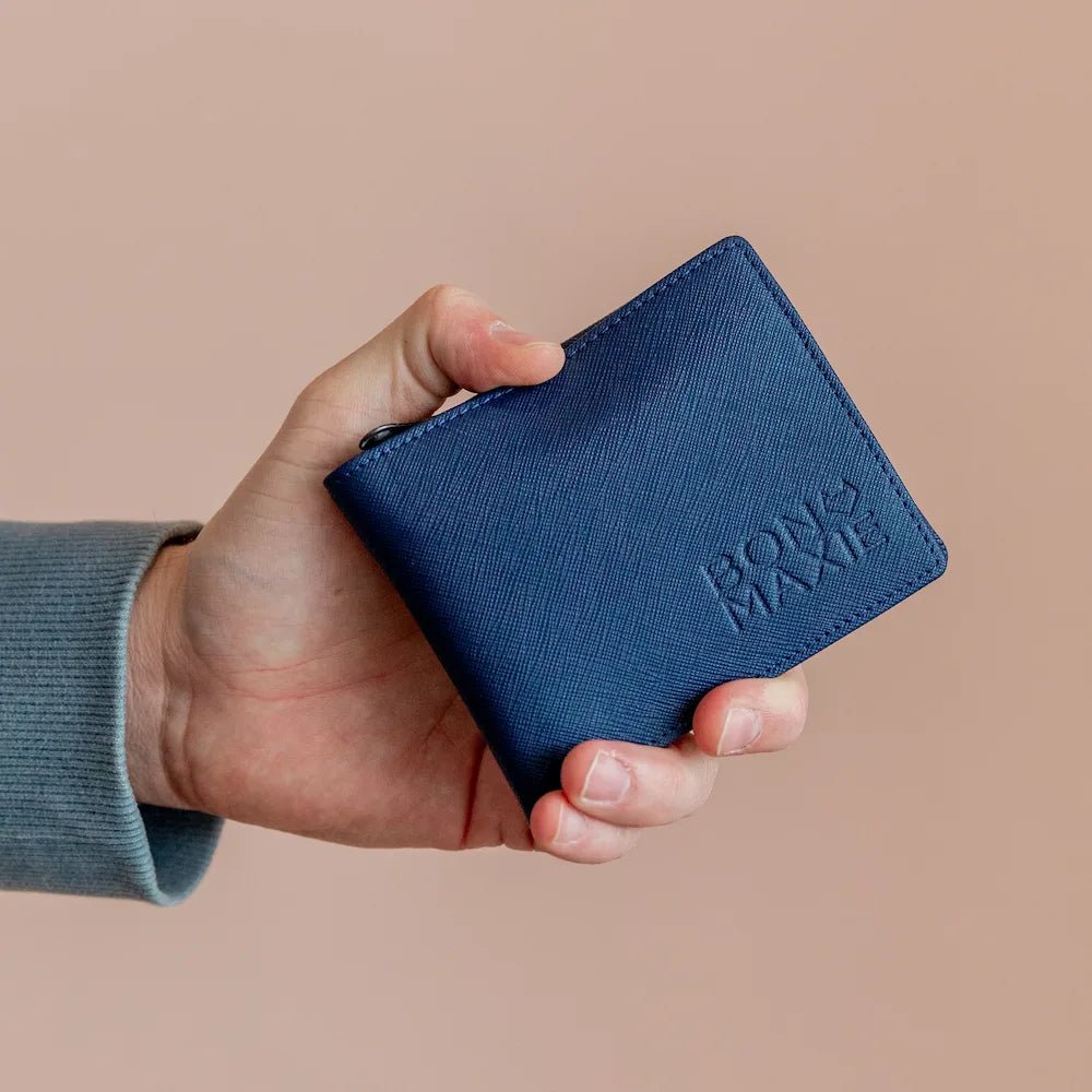 Premium Genuine Leather Men's Wallet - Slim RFID Blocking Bifold Wallet for Men - Navy Blue - Perfect for Everyday Carry, Travel & Business
