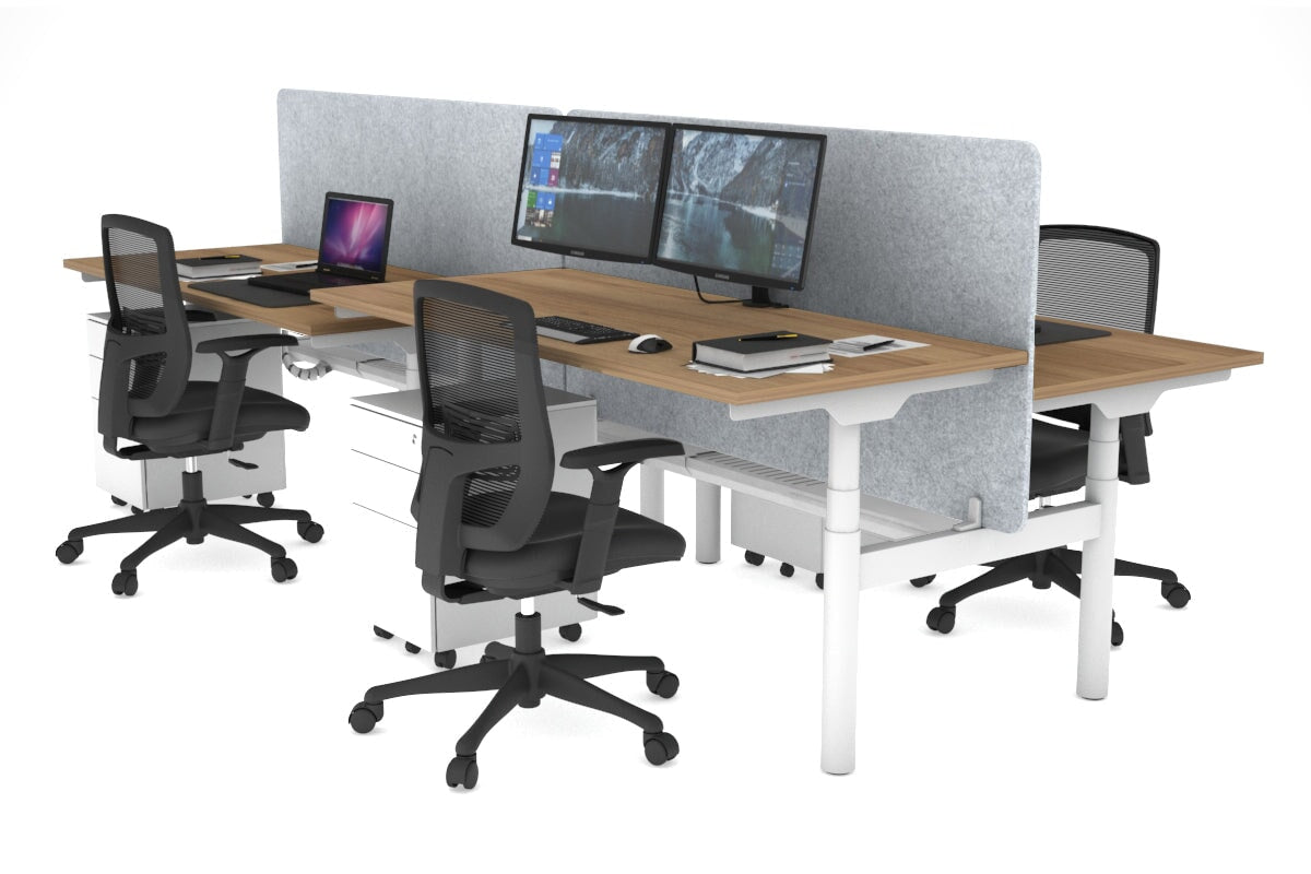 Flexi Premium Height Adjustable 4-Person H Bench Workstation - White Frame [1400L x 700W] - Ergonomic Office Desk for Collaborative Workspaces & Coworking Environments