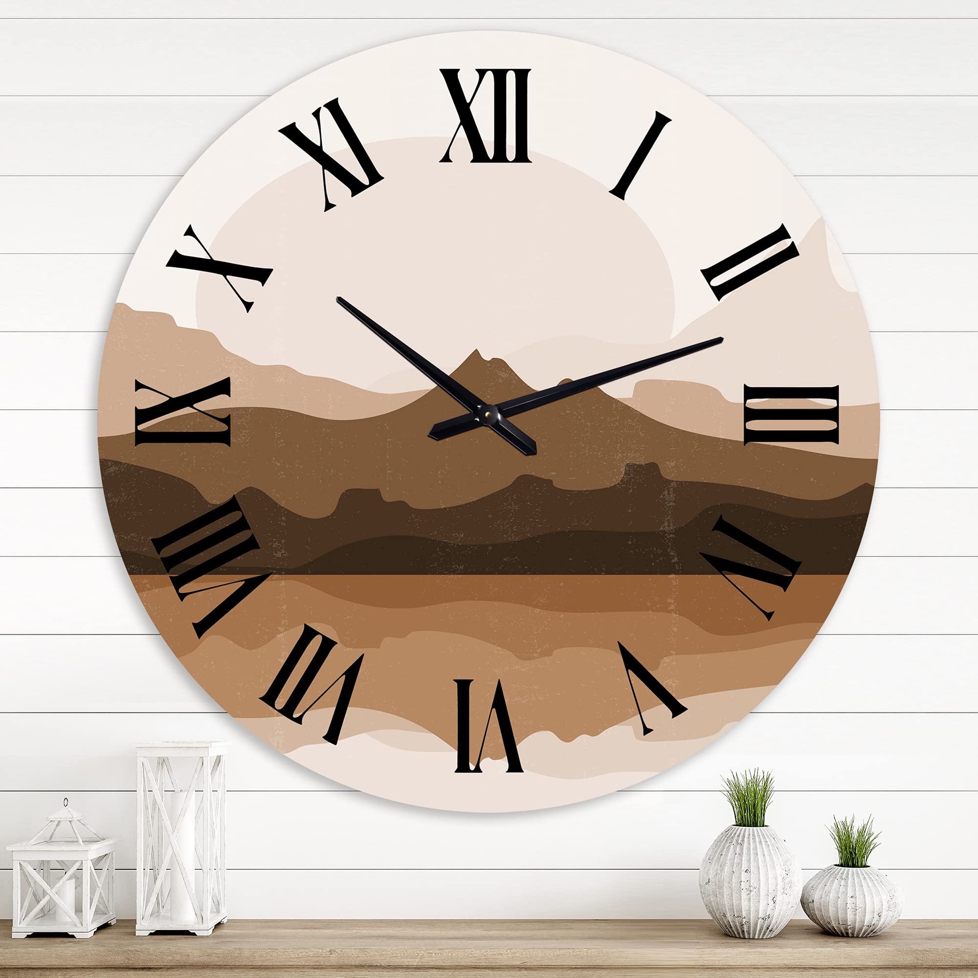Minimalist Terracotta Landscape Wall Clock - Modern Abstract Fractal Design Large Wall Decor for Living Room, Bedroom & Office | Silent Non-Ticking Home Decoration