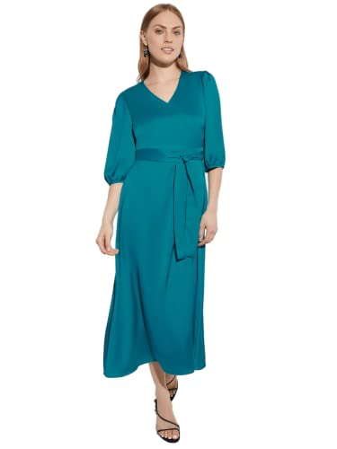 Woven Tie-waist Balloon Sleeve Dress, French Blue