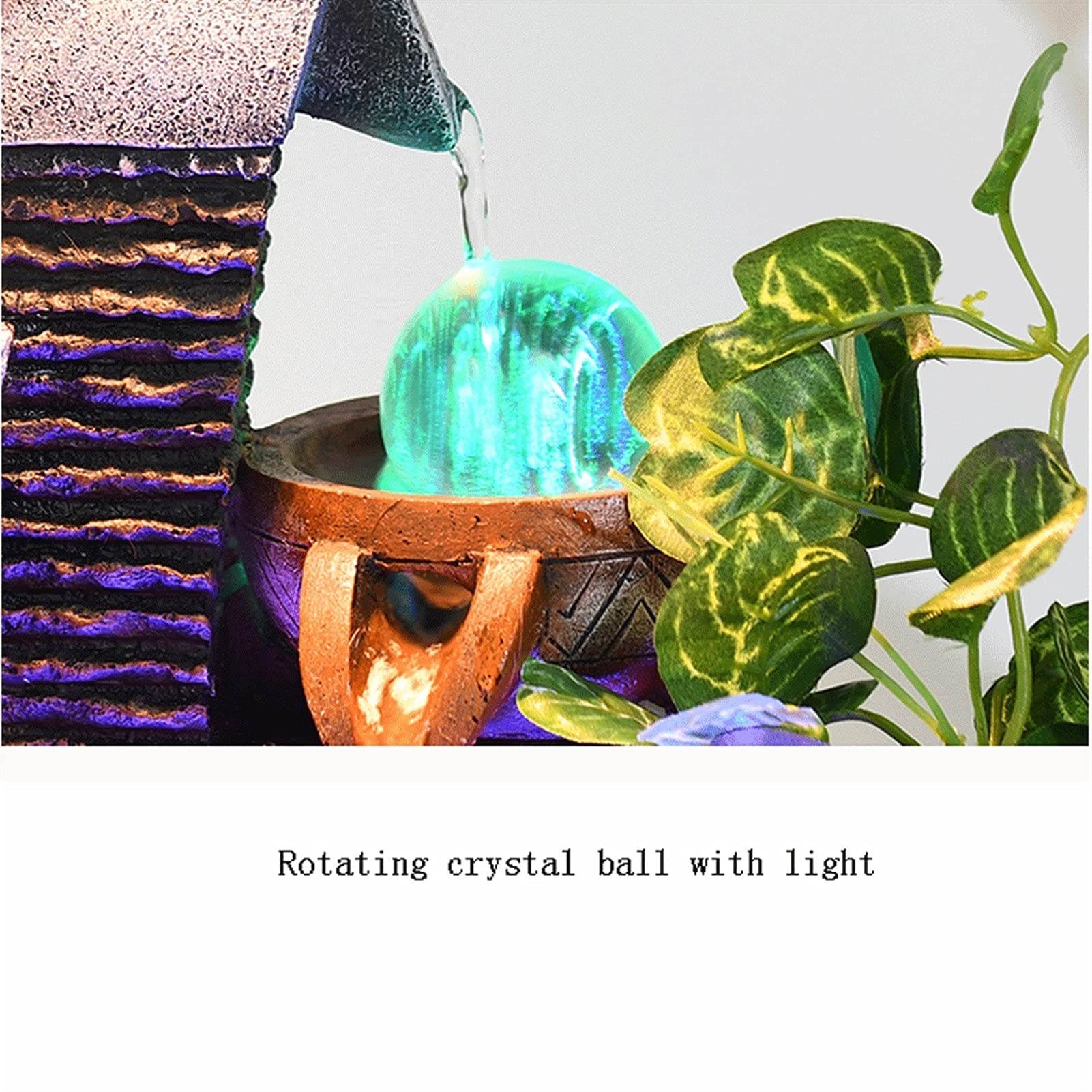Indoor Water Fountain with LED Light - 35x43cm Zen Decor for Office, Living Room, Fish Tank | Humidifier & Lucky Decoration for Home & Workspace Relaxation