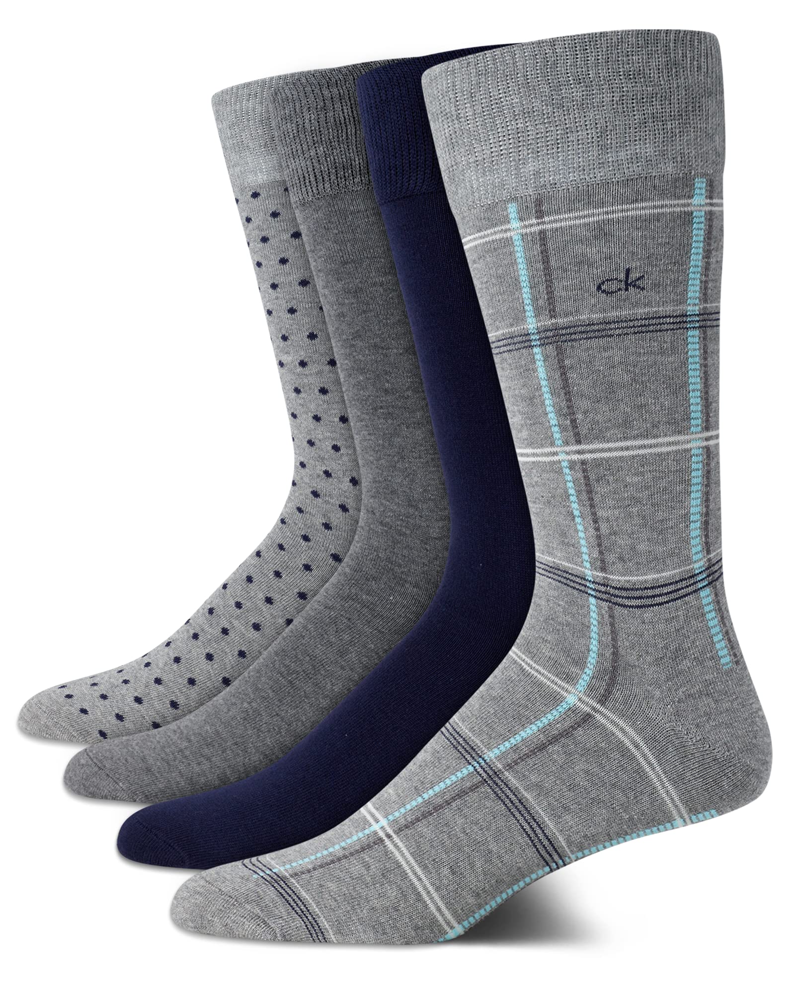 Calvin Klein Men's Cotton Blend Crew Dress Socks - 4 Pack Patterned Casual & Formal Socks for Work, Office & Everyday Wear
