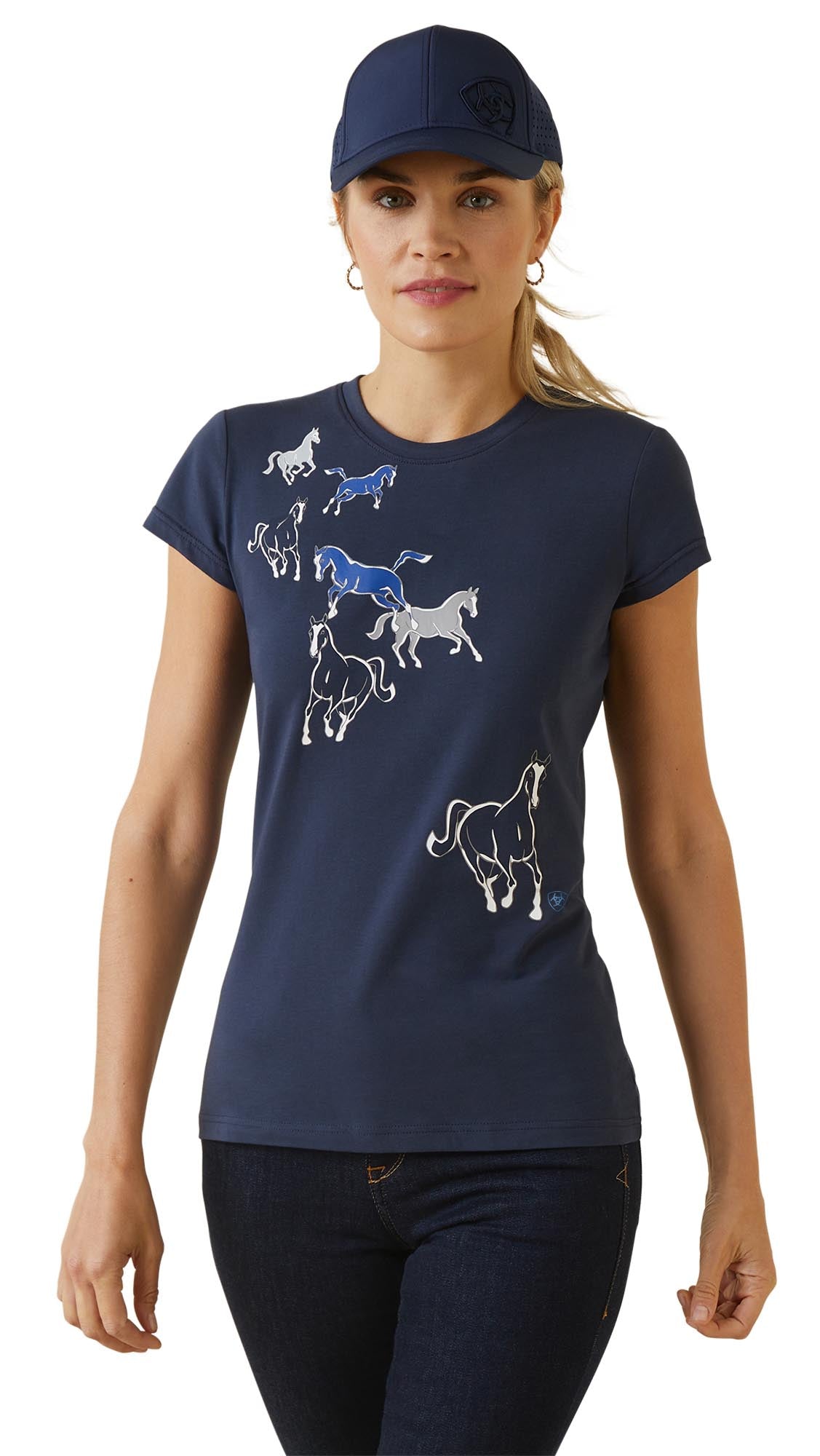 Ariat Women's Frolic Short Sleeve T-Shirt - Comfortable Casual Navy Blue Top for Riding, Hiking & Everyday Wear