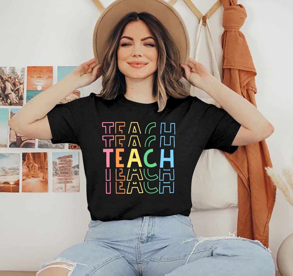 Funny Teacher Shirts for Women - Back to School & Kindergarten Teaching Life Appreciation T-Shirts - Casual Crew Neck Tops for Educators, School Staff & Teacher Appreciation Week Gifts