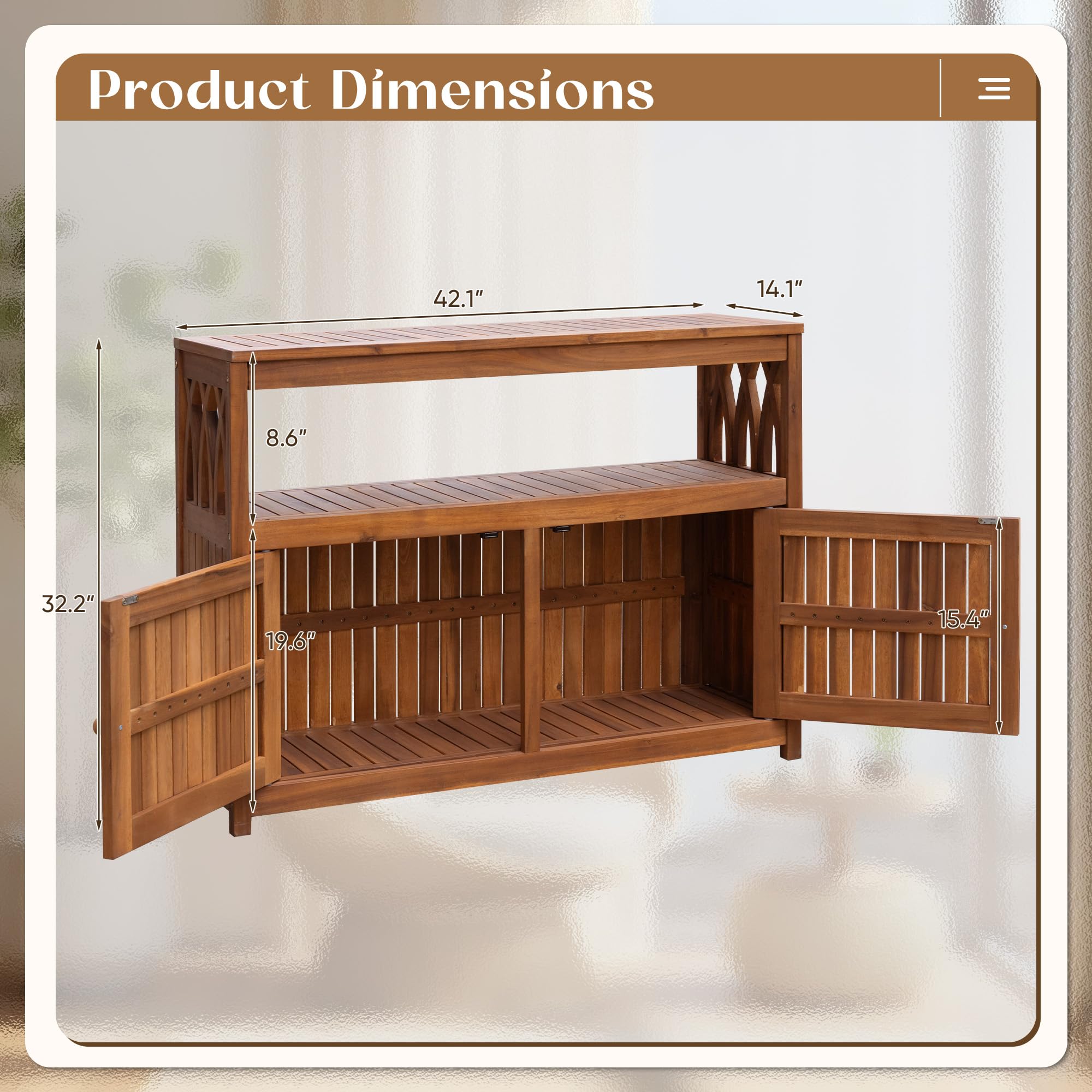 **Weatherproof Acacia Wood Outdoor Storage Cabinet with 2 Magnetic Doors – Ideal for Patio, Garden, Backyard, TV Stand, Bar Table & Potting Bench (Brown)**
