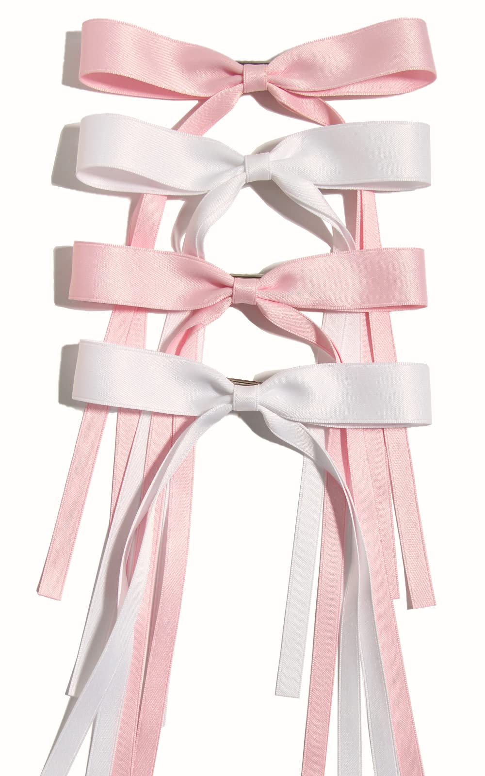 4pcs Tassel Ribbon Bowknot Hair Clips with Long Tails - Solid Claw Barrettes with Bows for Women & Girls Hair Accessories (Pink, White) - Perfect for Parties, Weddings & Daily Styling
