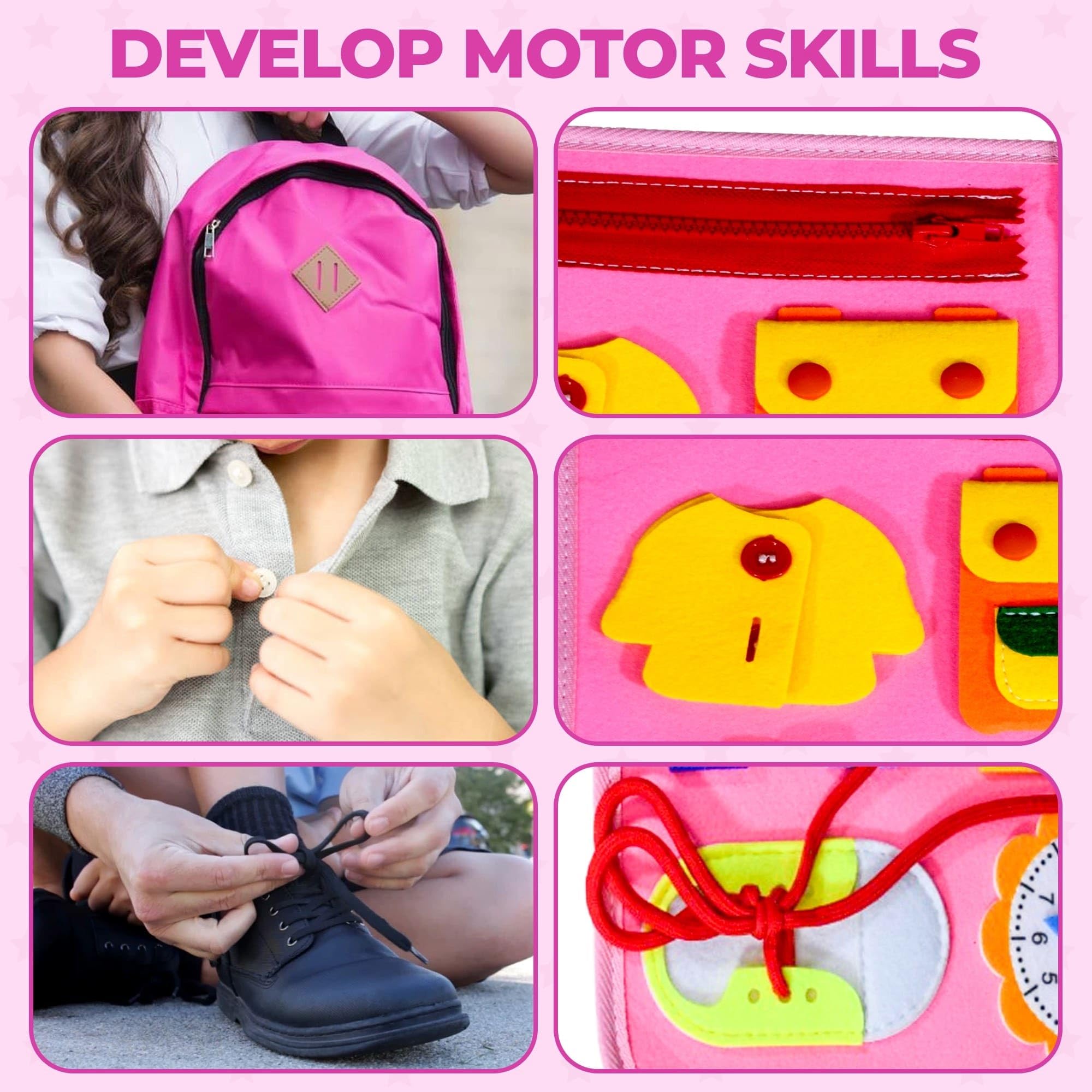 Montessori Busy Board for Toddlers 1-5 - Sensory Travel Toy & Learning Activity for Fine Motor Skills - Perfect Birthday Gift for Girls & Preschoolers