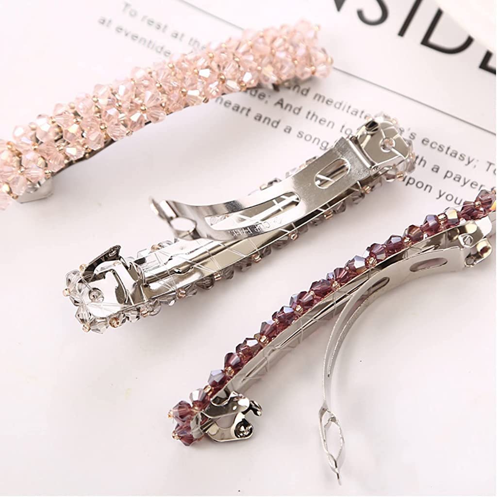 ZIBUYU® Rhinestone Hair Clips for Women & Girls - Shiny Non-Slip Barrettes & Hair Pins Set (3PCS, Pink/Black/White) | Perfect for Weddings, Parties & Daily Hair Accessories