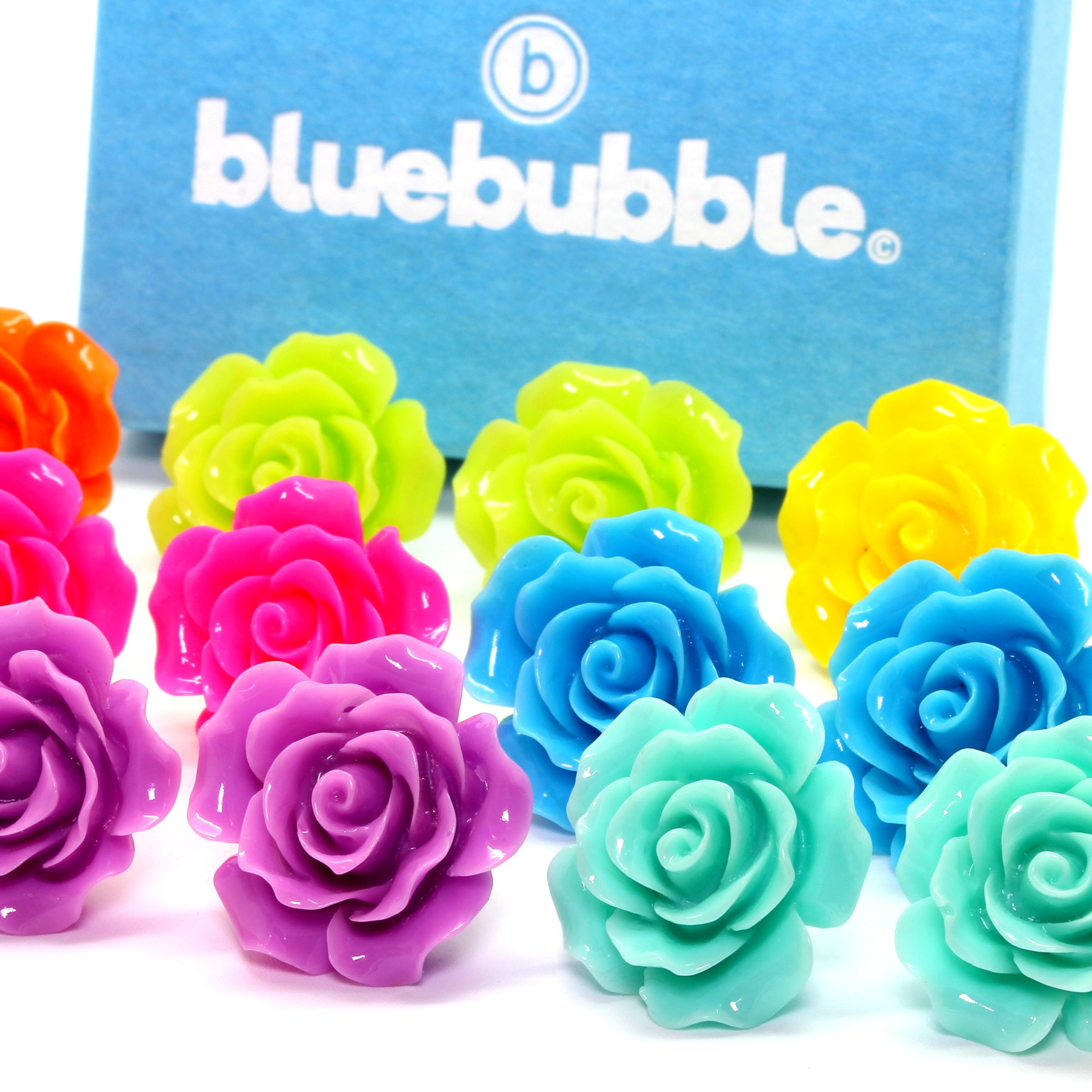 Bluebubble ENGLISH ROSE 22mm Sapphire Blue Carved Rose Clip-On Earrings with Gift Card - Elegant Jewelry for Weddings, Parties & Special Occasions