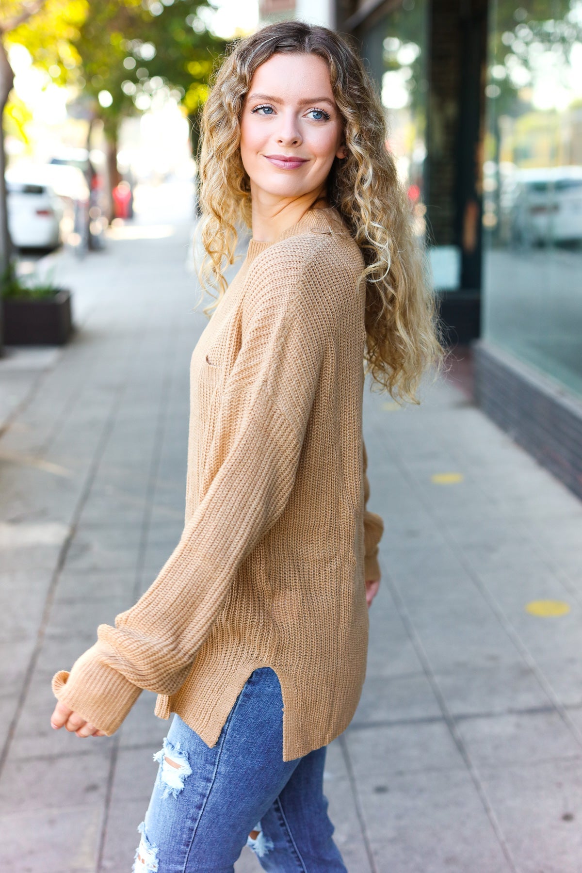 Elegant Taupe Mock Neck Knit Sweater with Chest Pocket - Women's Casual Winter Pullover for Office & Date Night