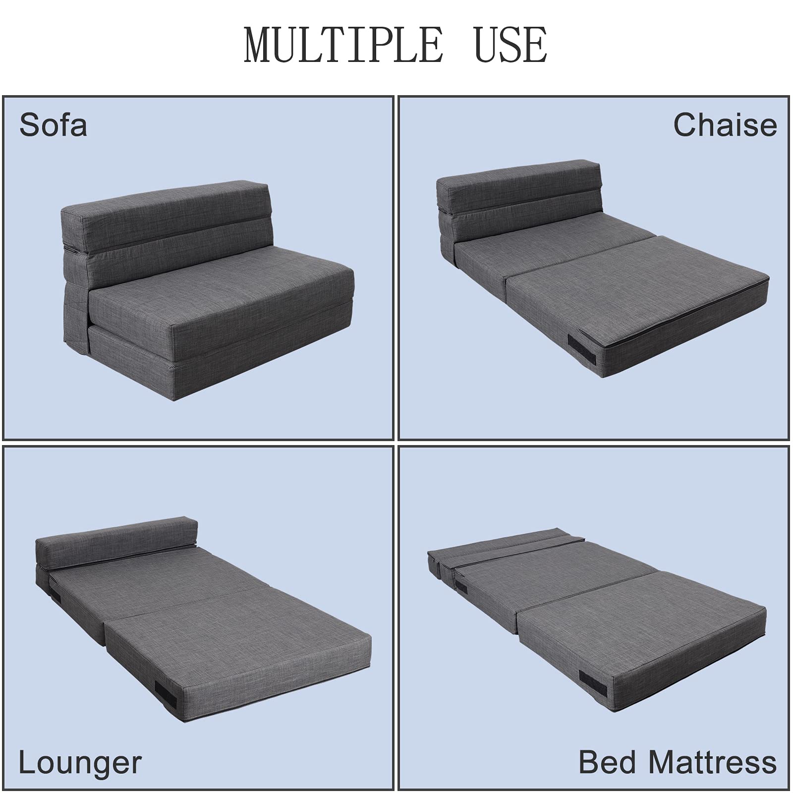 ANONER Foldable Sofa Bed with Memory Foam - Twin Size Sleeper Couch for Guest Room, Living Room & Small Spaces - Includes Washable Dark Gray Cover & Pillow - Convertible Futon Chair for Lounge & Overnight Guests