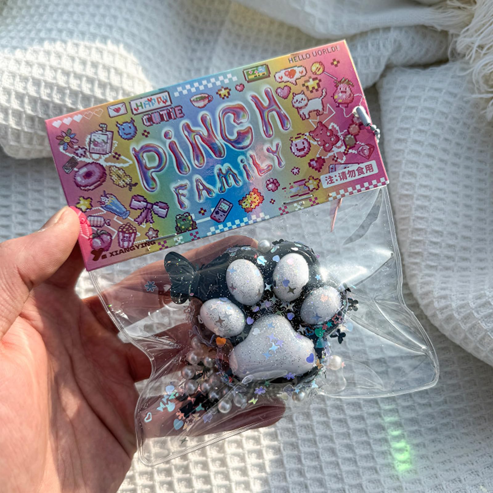 Squishy Cat Paw Stress Relief Toy - Kawaii PVC Sensory Fidget Toy for Kids & Teens, Soft Squeeze Ball with Fur Texture, Anxiety Relief & Focus Aid - Perfect for Home, Office & School (White)