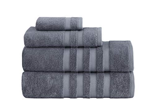 Luxury Italian Silk & Cotton Modal Bath Towel Set - 4 Piece Quick Dry Highly Absorbent Bathroom Towels (2 Bath Towels, 1 Hand Towel, 1 Washcloth) - Ultra Soft & Comfy for Spa, Hotel & Home Use - Grey