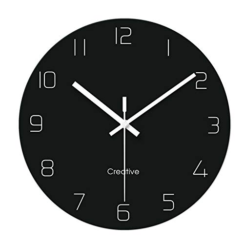 Modern Minimalist Round Wall Clock - Ultra-Thin Silent Design, Easy to Read for Home, Office & School Decor - Black Glass Surface - Perfect for Living Room, Bedroom, Kitchen and Workspace (Color: Black)