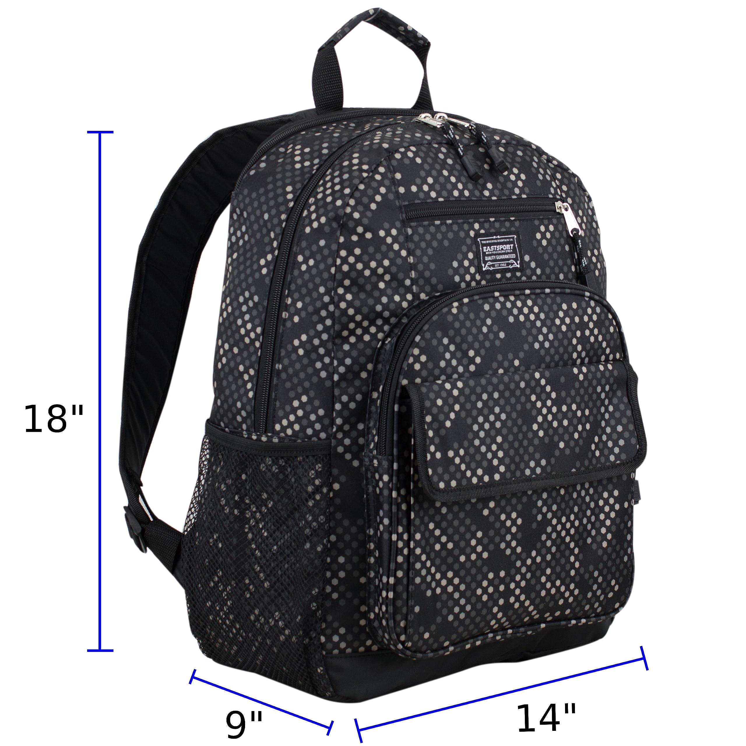 **EastSport Travel Laptop Backpack - Large Carry-On Weekender Bag for Work, Gym & Hiking - Black Hexagon Dotted Print - Perfect for Business Trips, Commuting & Outdoor Adventures**
