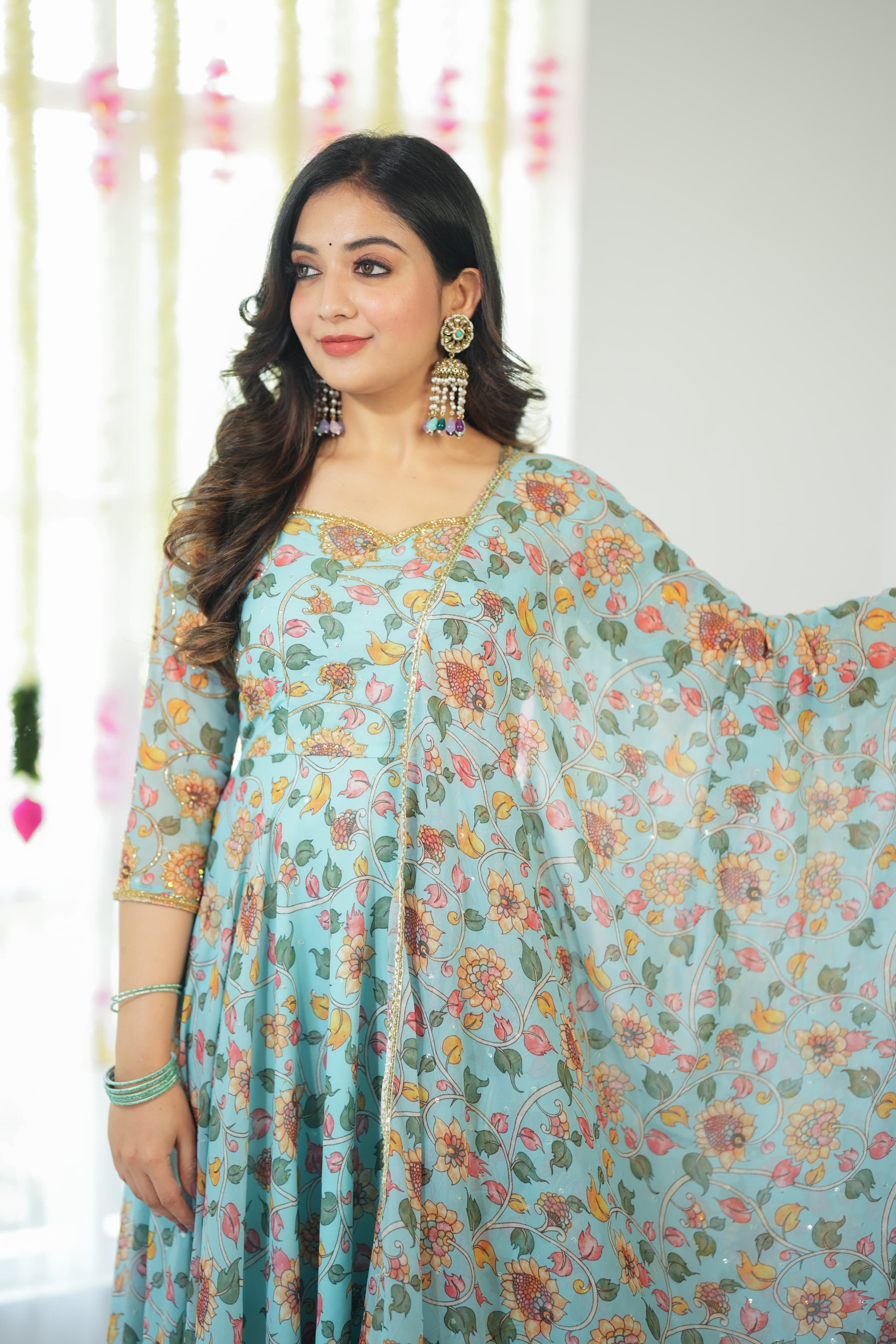 DD591 Anvi Floral Anarkali Dress - Elegant Indian Ethnic Wear for Women | Perfect for Weddings, Parties & Festive Occasions