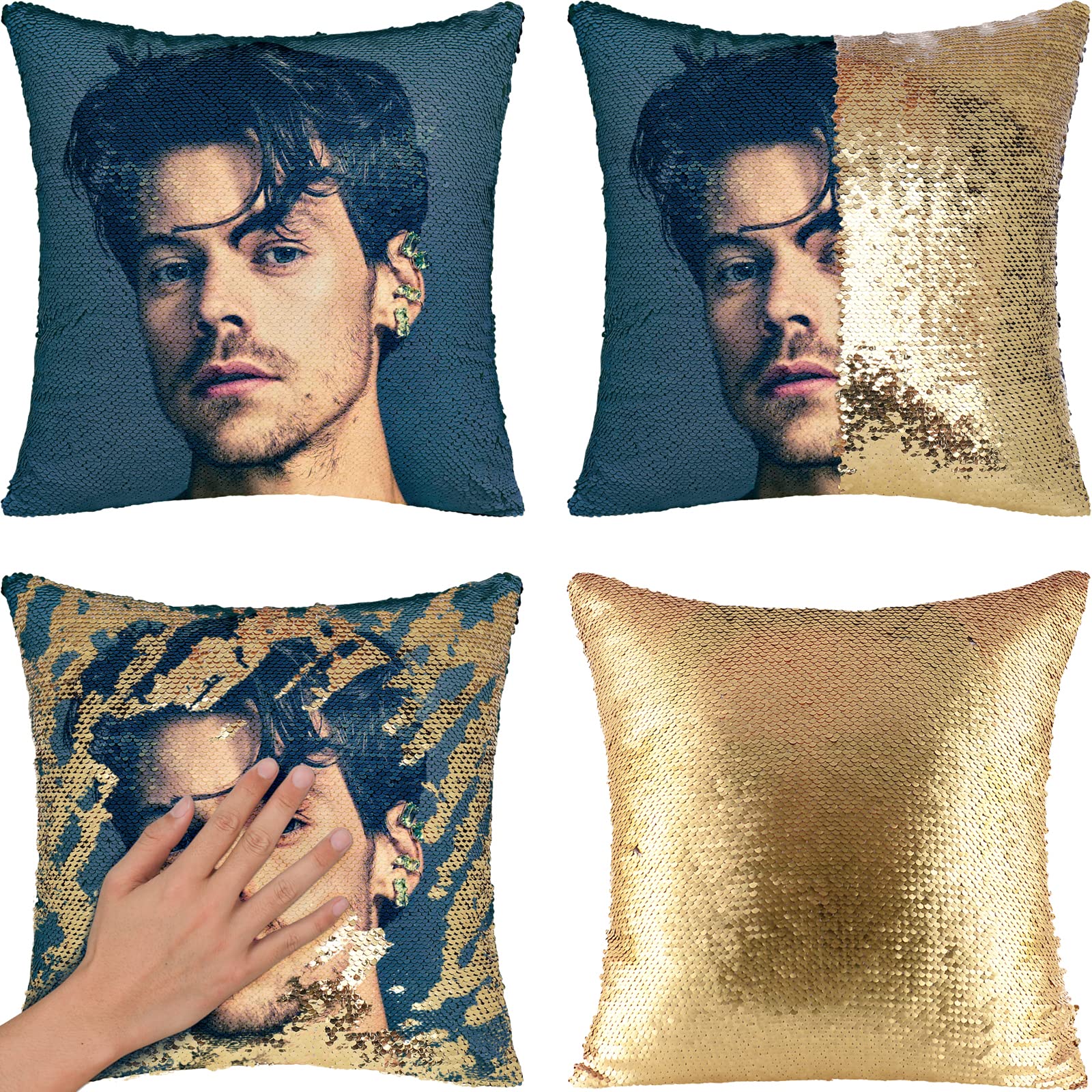 Harry Potter Sequin Pillow Cover 16x16 Inch - Funny Gag Gift & Decorative Cushion Case (Gold, No Insert Included) - Perfect for Harry Potter Fans, Home Decor, Birthday Gifts & Movie Night Accessories