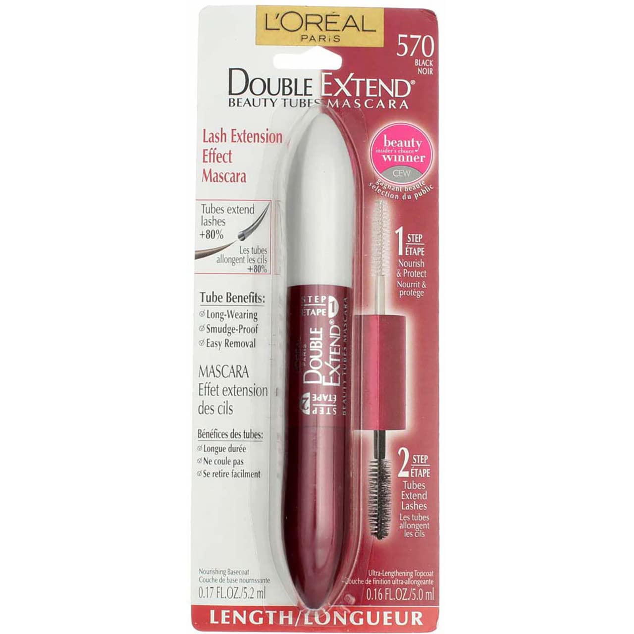 L'Oreal Double Extend Beauty Tube Technology Mascara - Black [570] - Lengthening & Volumizing for Extended Lash Effect - Pack of 12 - Perfect for Day to Night Wear, Special Occasions & Photography