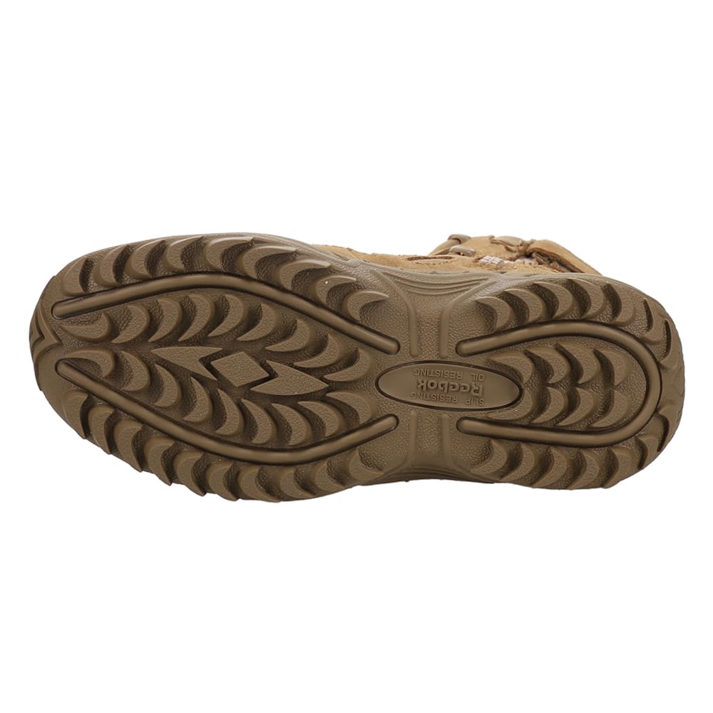 Reebok Women's Rapid Response RB 8-Inch Composite Toe Work Safety Boots - Side Zip, Brown | Slip Resistant & Comfortable for Construction, Warehouse & Outdoor Jobs