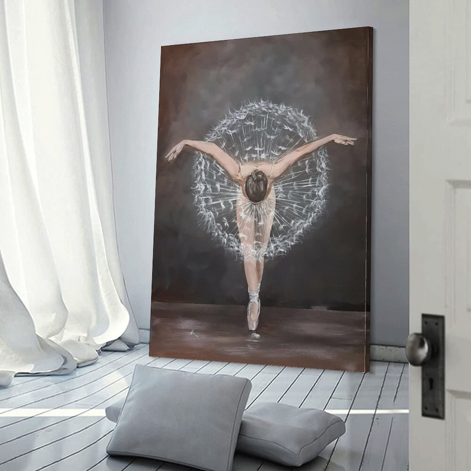 Dandelion Ballerina Aesthetic Wall Art - 20x30 Inch (50x75cm) Canvas Painting for Living Room & Bedroom Decor - Perfect for Home, Office, and Gift Giving