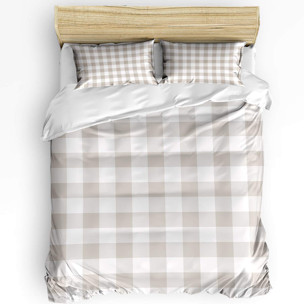 3-Piece King Size Beige Brown Plaid Duvet Cover Set with 2 Pillowcases - Farmhouse Buffalo Check Bedding for Kids, Teens & Adults - Perfect for Cozy Bedrooms, Guest Rooms & Dorm Decor