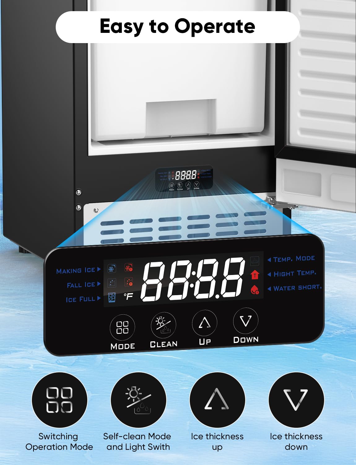 100Lbs/Day Under Counter Ice Maker Machine - Stainless Steel Built-in or Freestanding with 30LBS Storage | Commercial & Home Use | Fits 15
