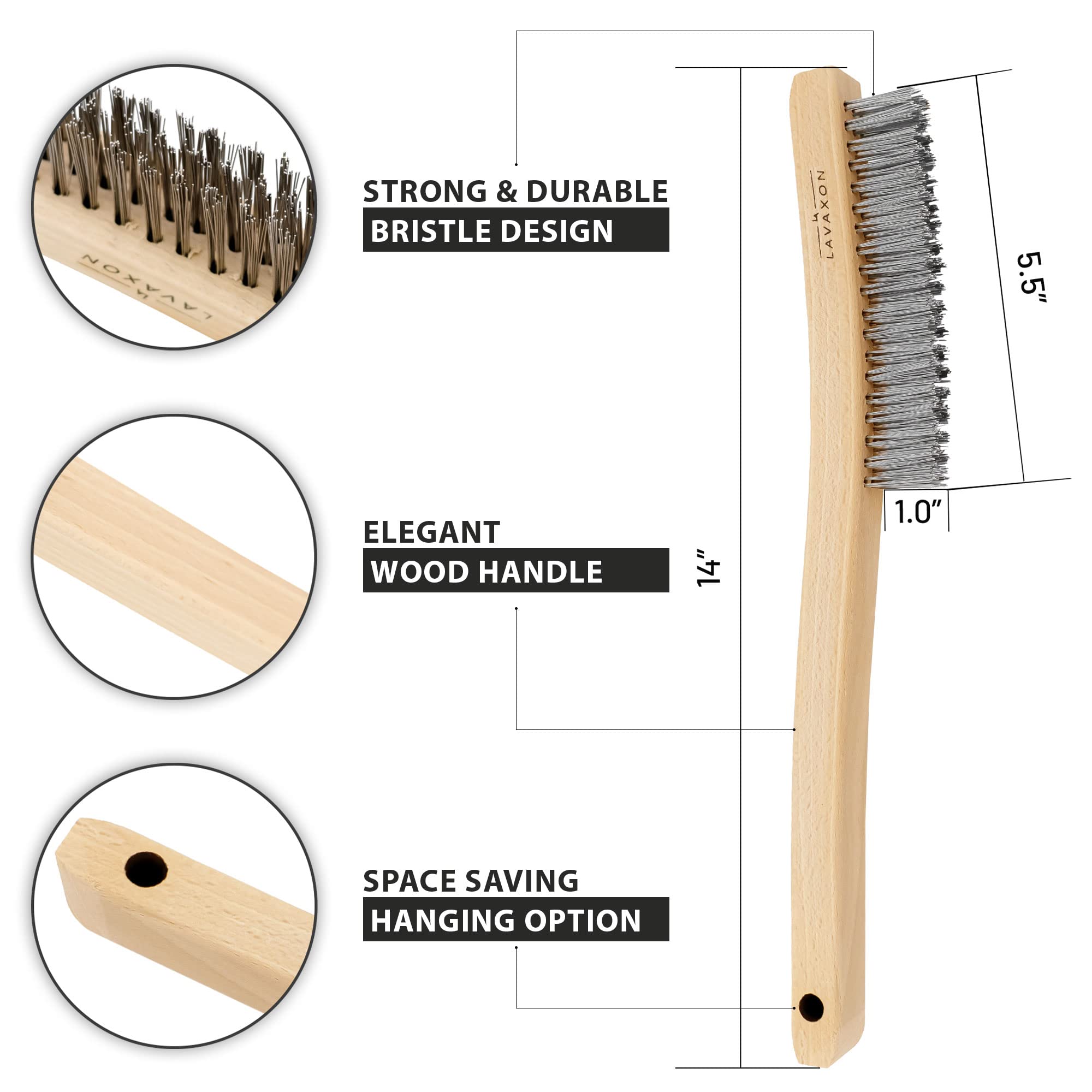 Heavy Duty Wire Brush Set - Stainless & Carbon Steel for Rust & Paint Cleaning - 14 Inches (2 Pack) - Ideal for Wielding Slag & Deep Cleaning