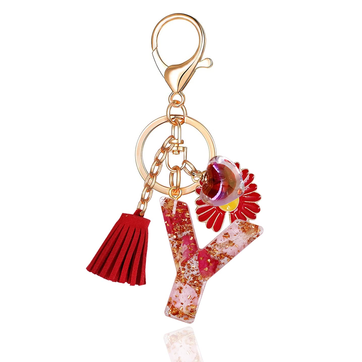 Personalized Floral Alphabet Keychain for Women - A-Z Resin Letter Pendant with Glass Ball & Flower Tassel | Unique Gift for Purse, Handbag, Backpack (Great for Birthdays, Anniversaries & Everyday Fashion Accessory)