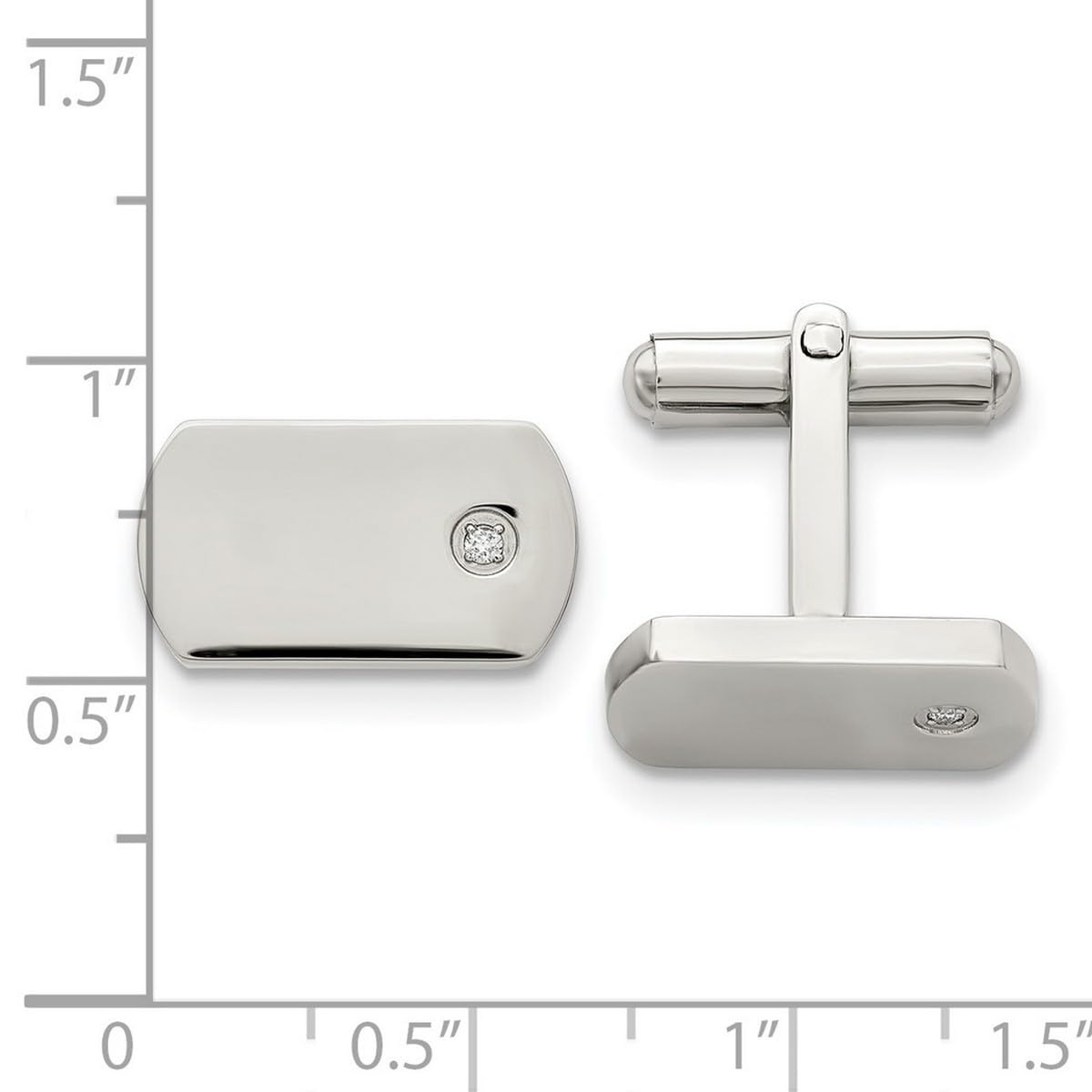 Polished Stainless Steel Men's Cufflinks with Diamond Accent - 8x18mm Wide Formal Dress Accessories for Weddings, Business & Special Occasions