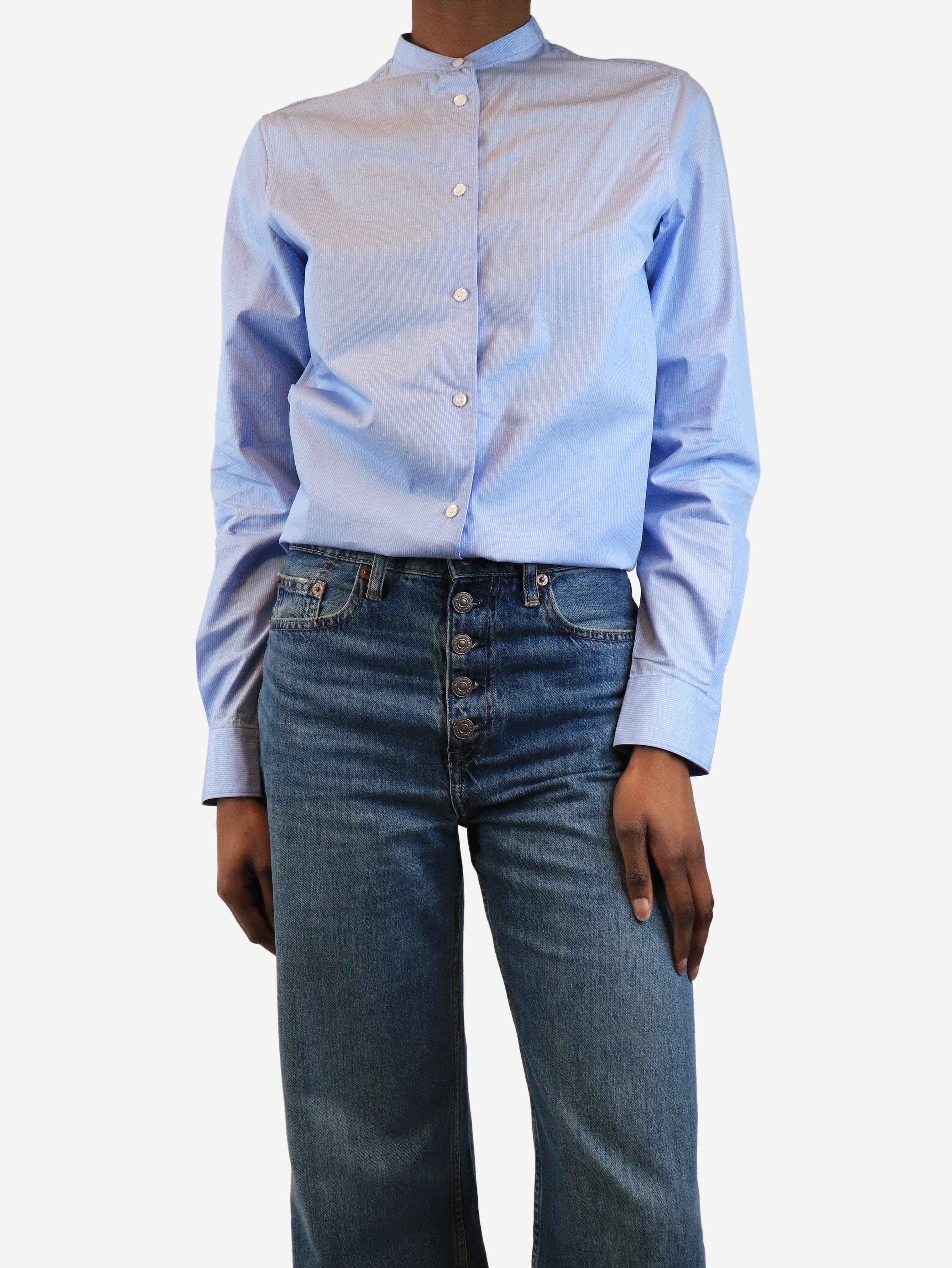 Stylish Blue Pinstripe Shirt for Women - UK Size 8 | Perfect for Office Wear, Business Meetings & Smart Casual Outfits