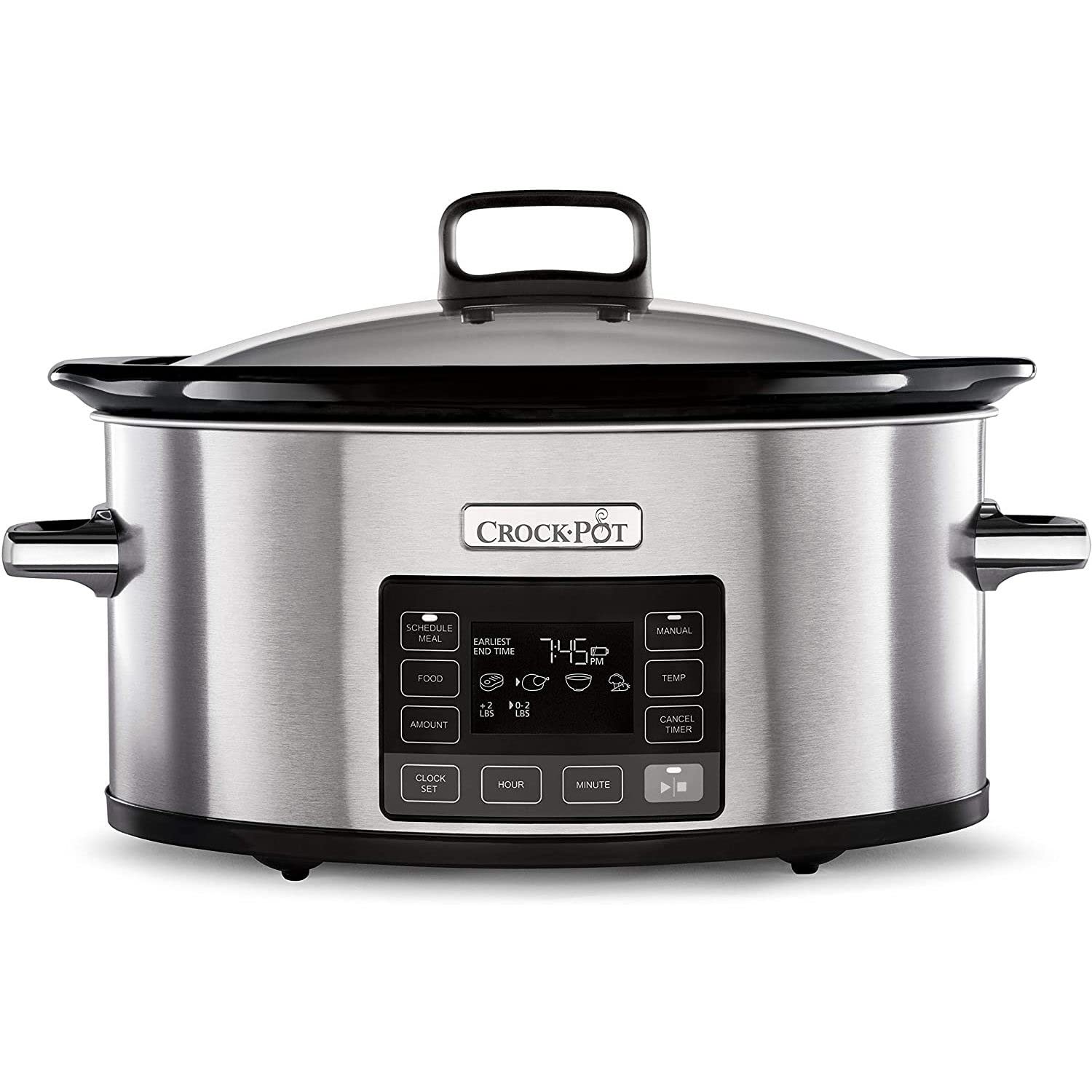 Crockpot TimeSelect Digital Slow Cooker 5.6L (7+ Quart) - Programmable Slow Cooker with Digital Display, Keep Warm Function & Energy Efficient Stainless Steel Design - Perfect for Family Dinners, Meal Prep & Holiday Cooking (Black, Model CSC066)