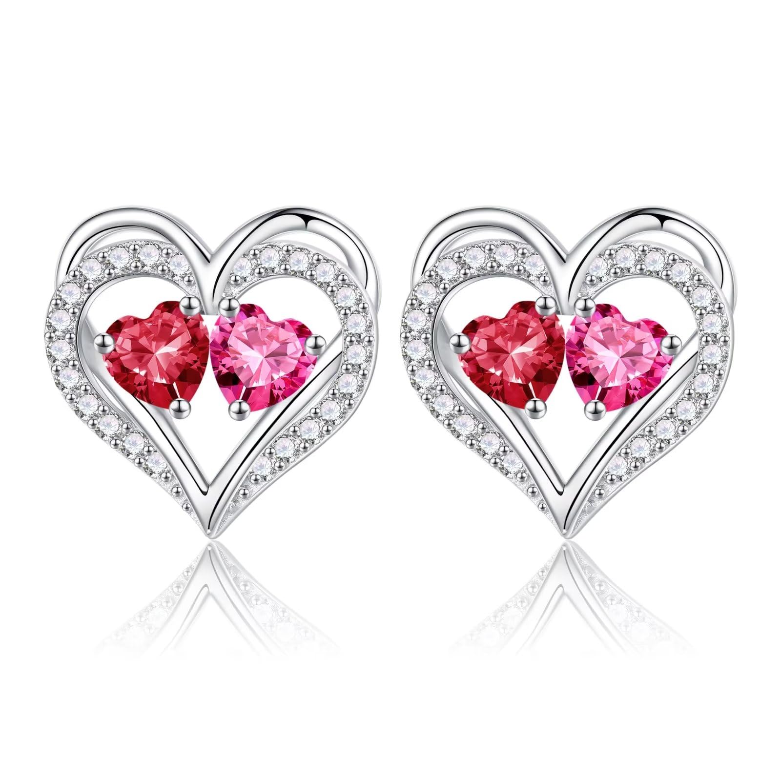 925 Sterling Silver Birthstone Heart Earrings for Women - Elegant Anniversary, Birthday Gift for Wife, Girlfriend, Mom | Perfect for Valentine's Day, Mother's Day & Special Occasions