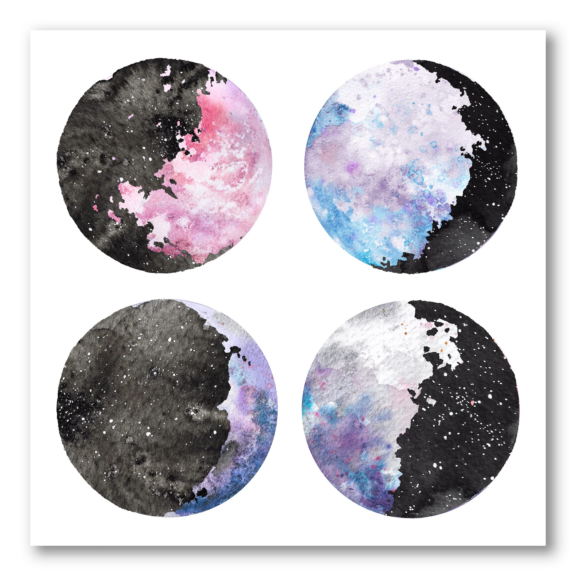Moon Phases With Stars Bohemian Canvas Wall Art - Celestial Night Sky Decor for Bedroom, Living Room & Office