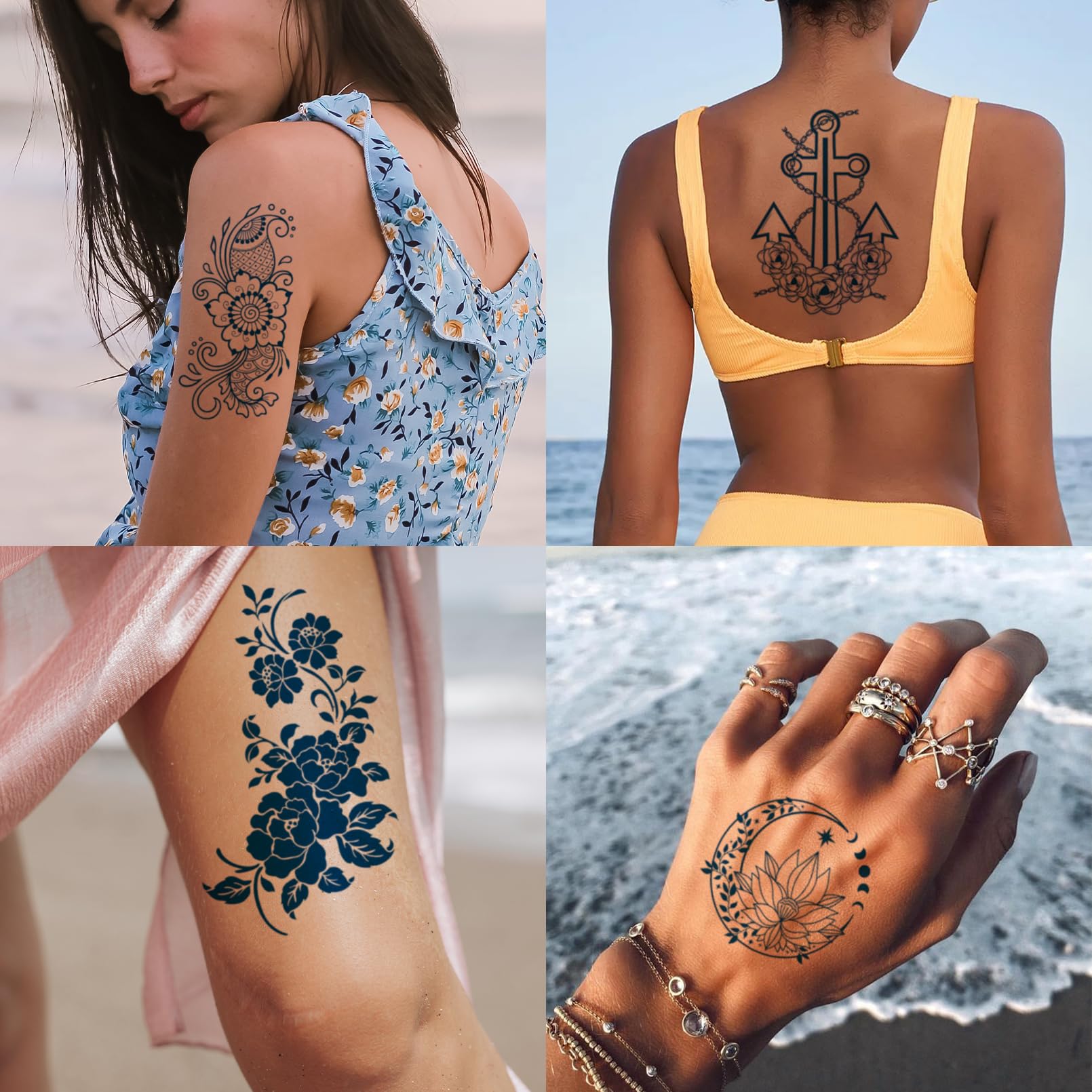 Realistic Semi Permanent Tattoos - 8 Sheets Waterproof Fake Tattoo Stickers Lasts 1-2 Weeks | Plant-Based Ink for Women & Men | Perfect for Halloween, Parties, Cosplay and Christmas Gifts
