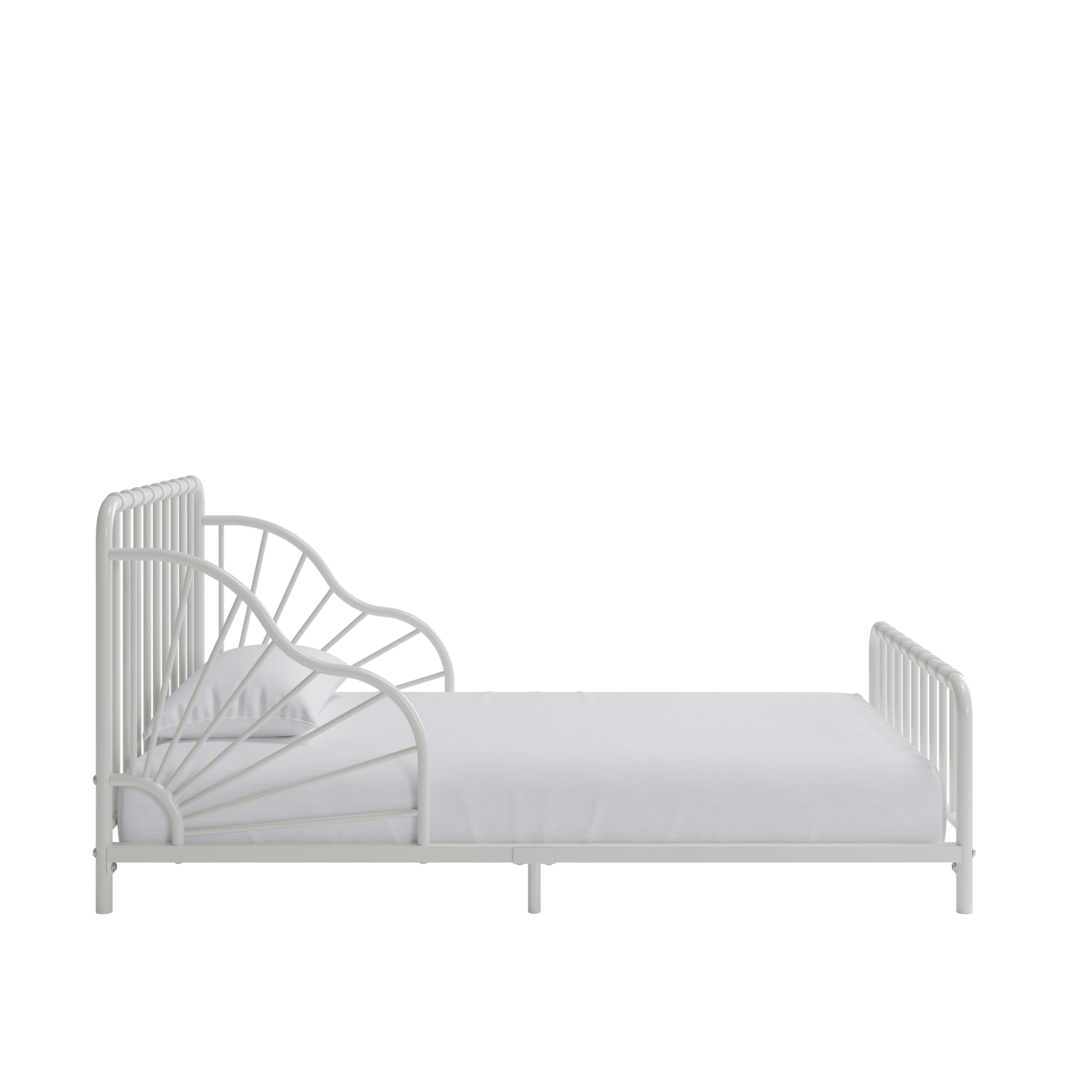 Little Seeds Quinn Whimsical Metal Toddler Bed - White Nursery Furniture for Kids Room, Perfect for Toddler Transition from Crib to Big Kid Bed