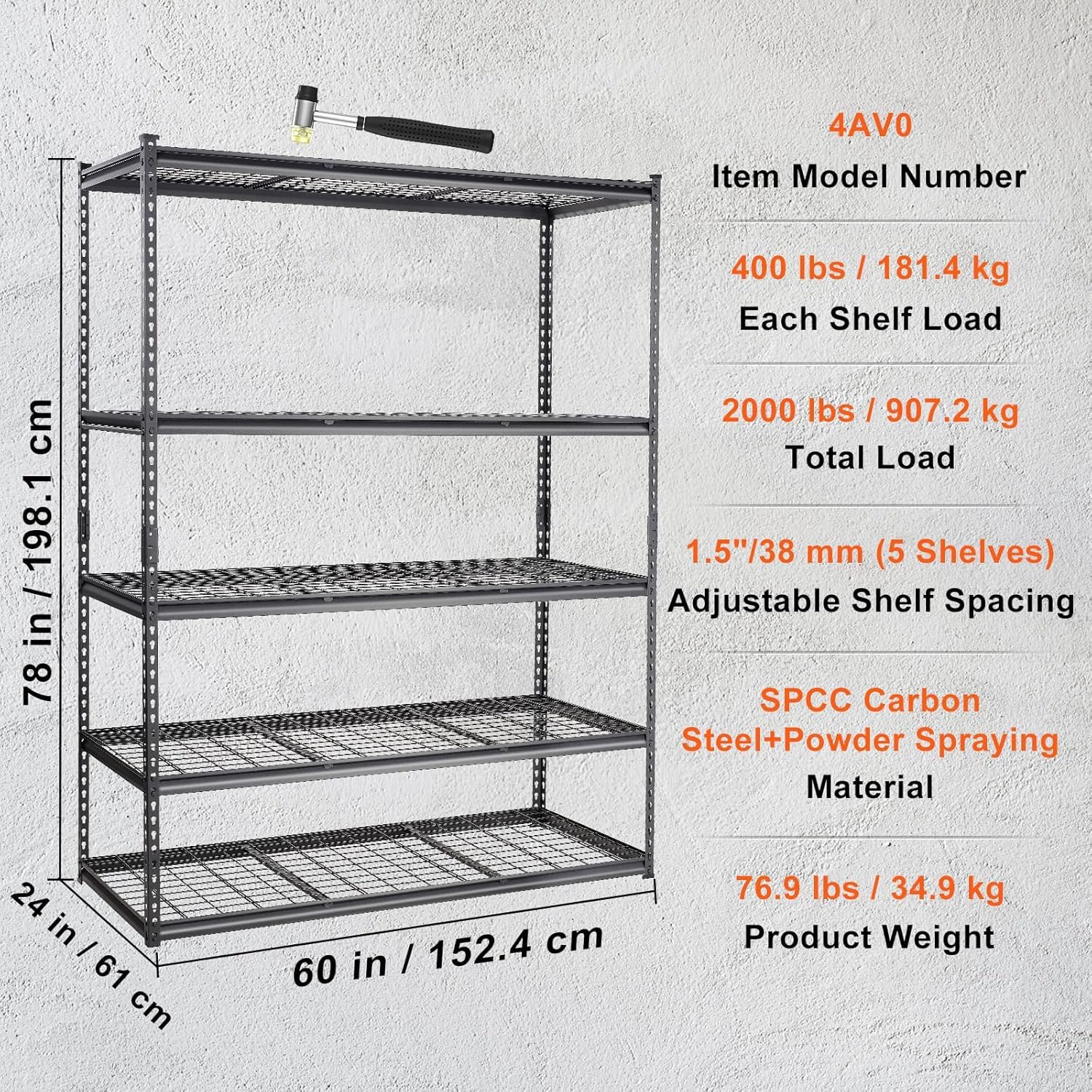 5-Tier Heavy Duty Garage Shelving Unit - 60