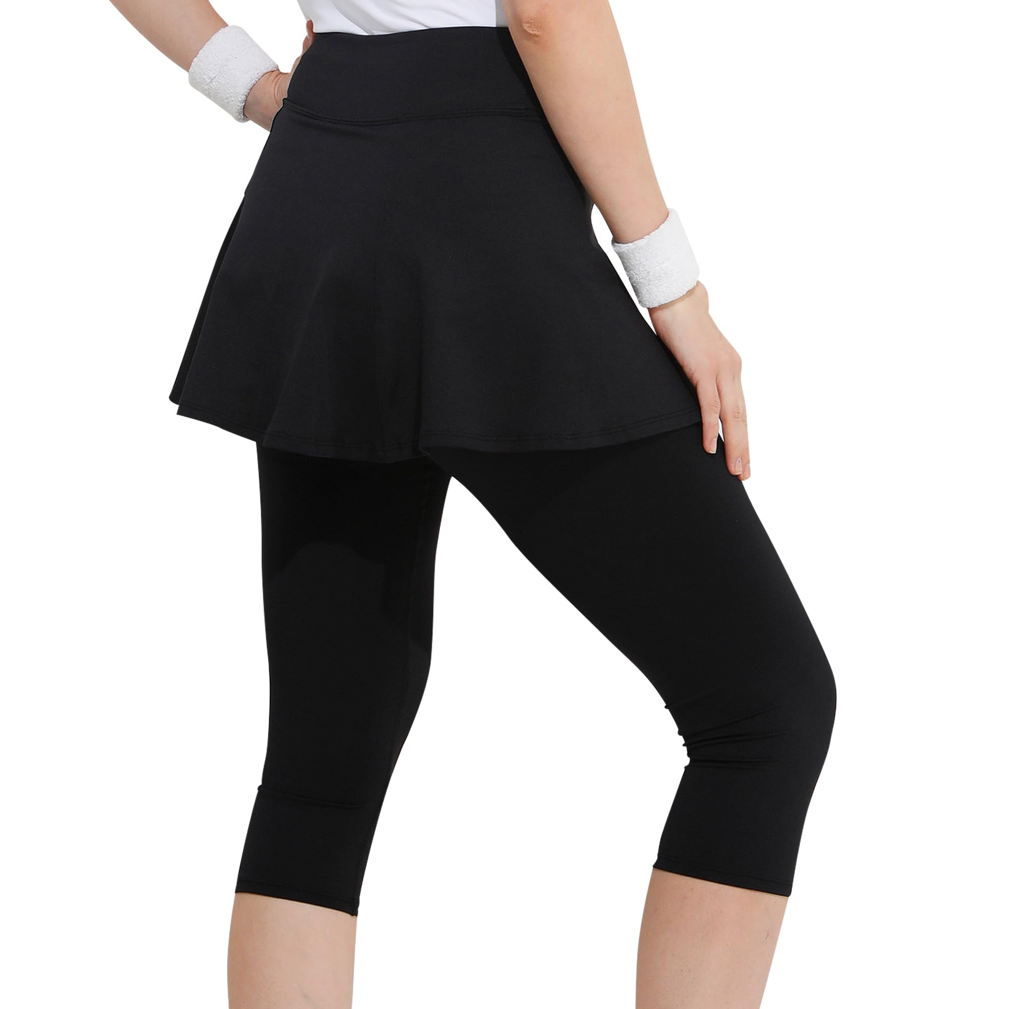 Dona Jo Women's Skirted Capri Pants - Running & Workout Capris with Skirt - Modest Athletic Wear for Yoga, Gym & Casual Sports - Perfect for Outdoor Activities & Fitness Training
